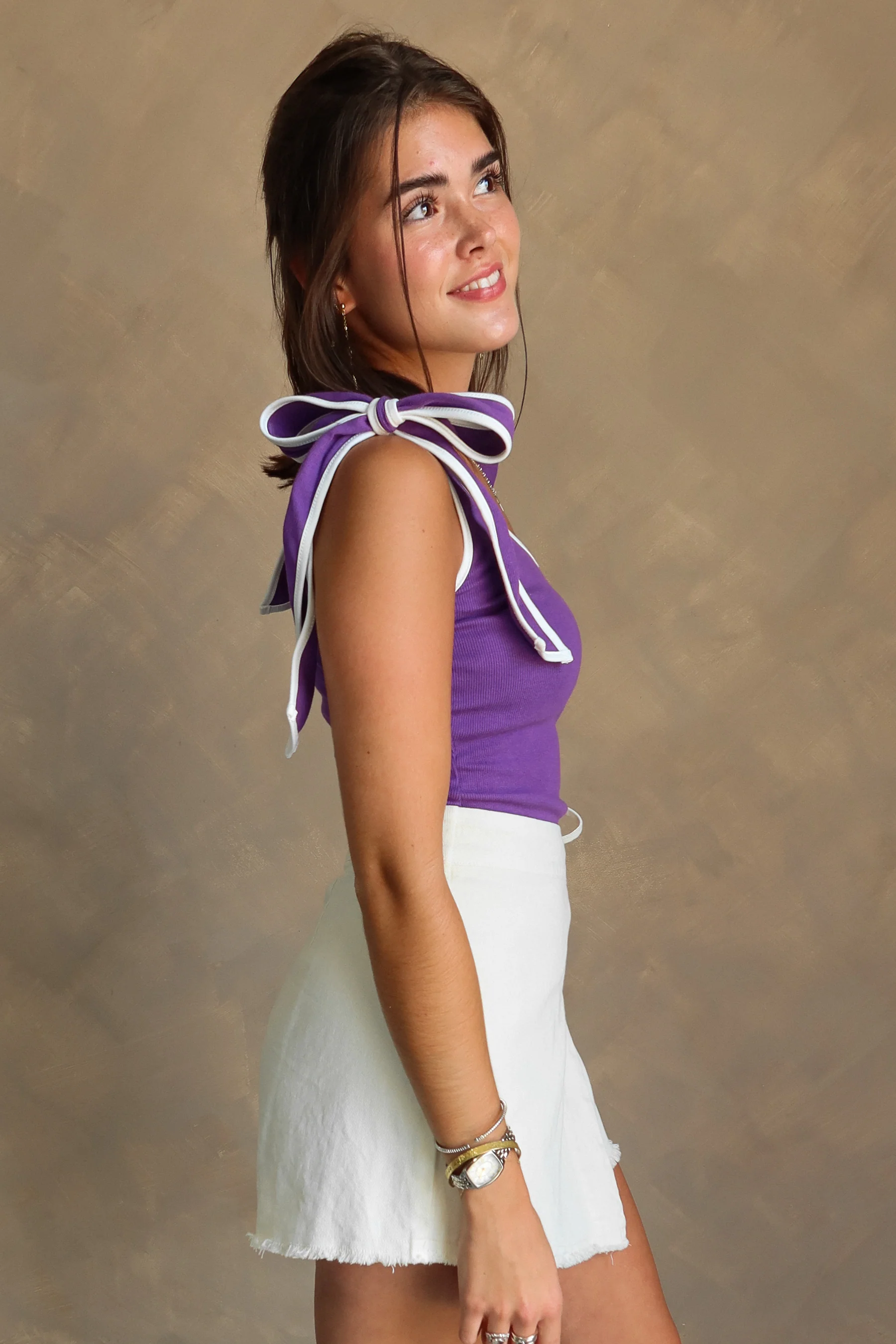 Charleigh Purple & White Tie Strap Bodysuit - Image 6