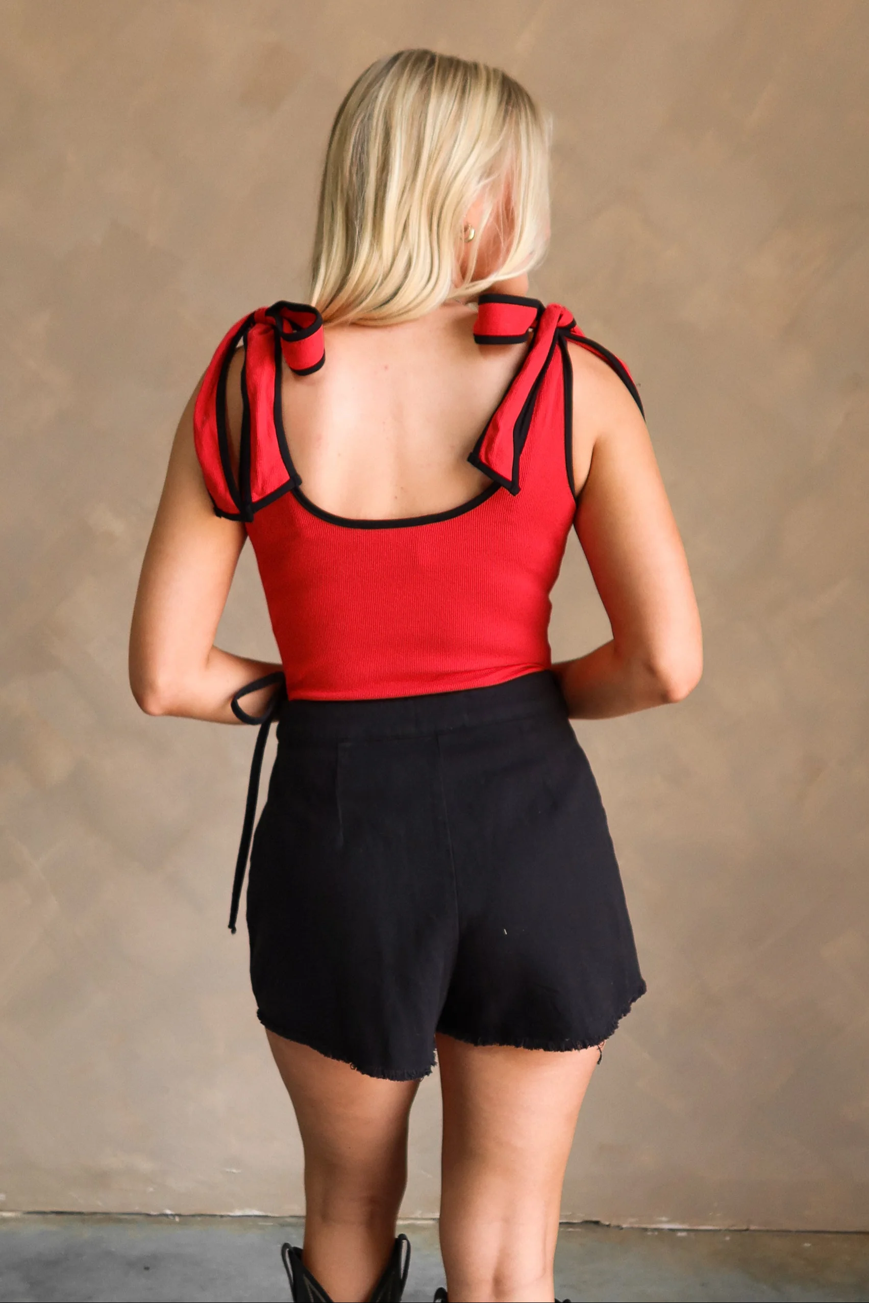Charleigh Red & Black Tie Strap Bodysuit - Image 6