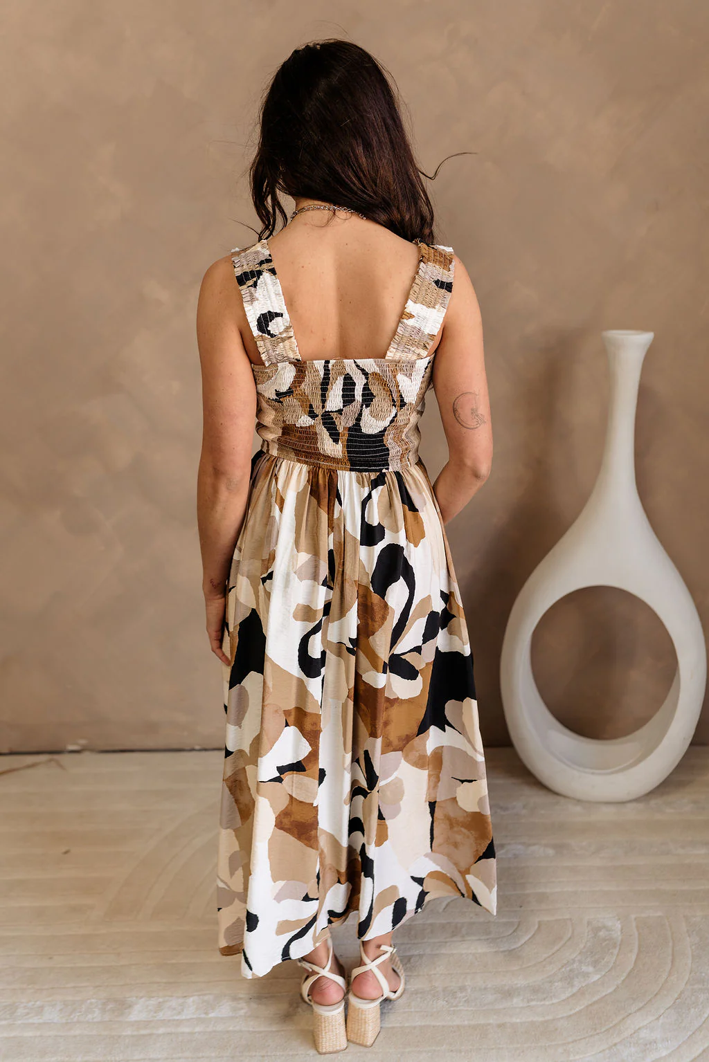 Charlene Taupe Multi Floral Midi Dress - Image 4