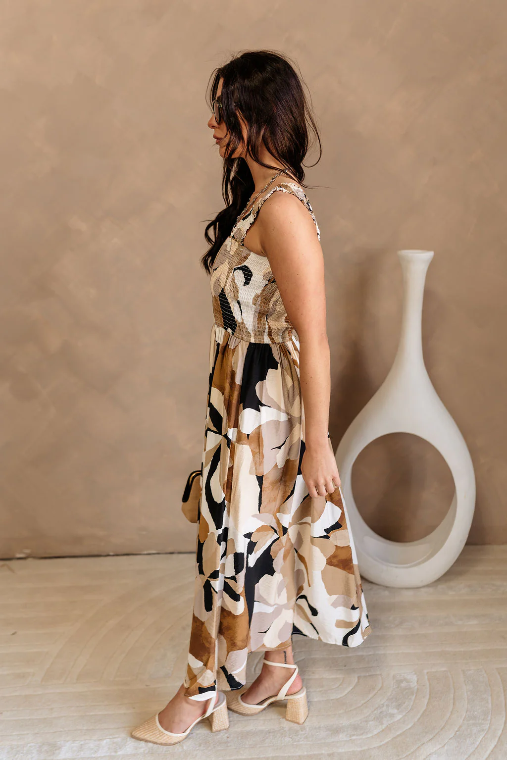 Charlene Taupe Multi Floral Midi Dress - Image 6
