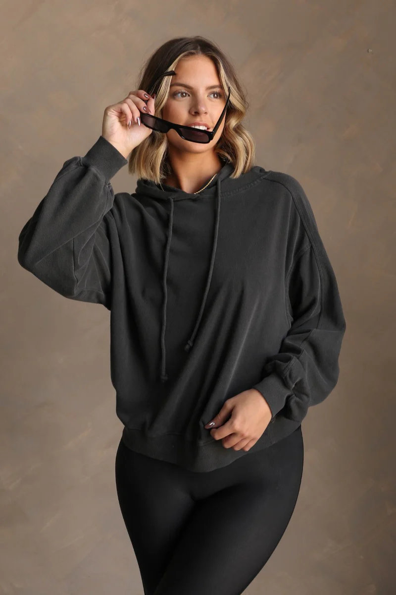 Charlie Black Drawstring Hoodie Sweatshirt