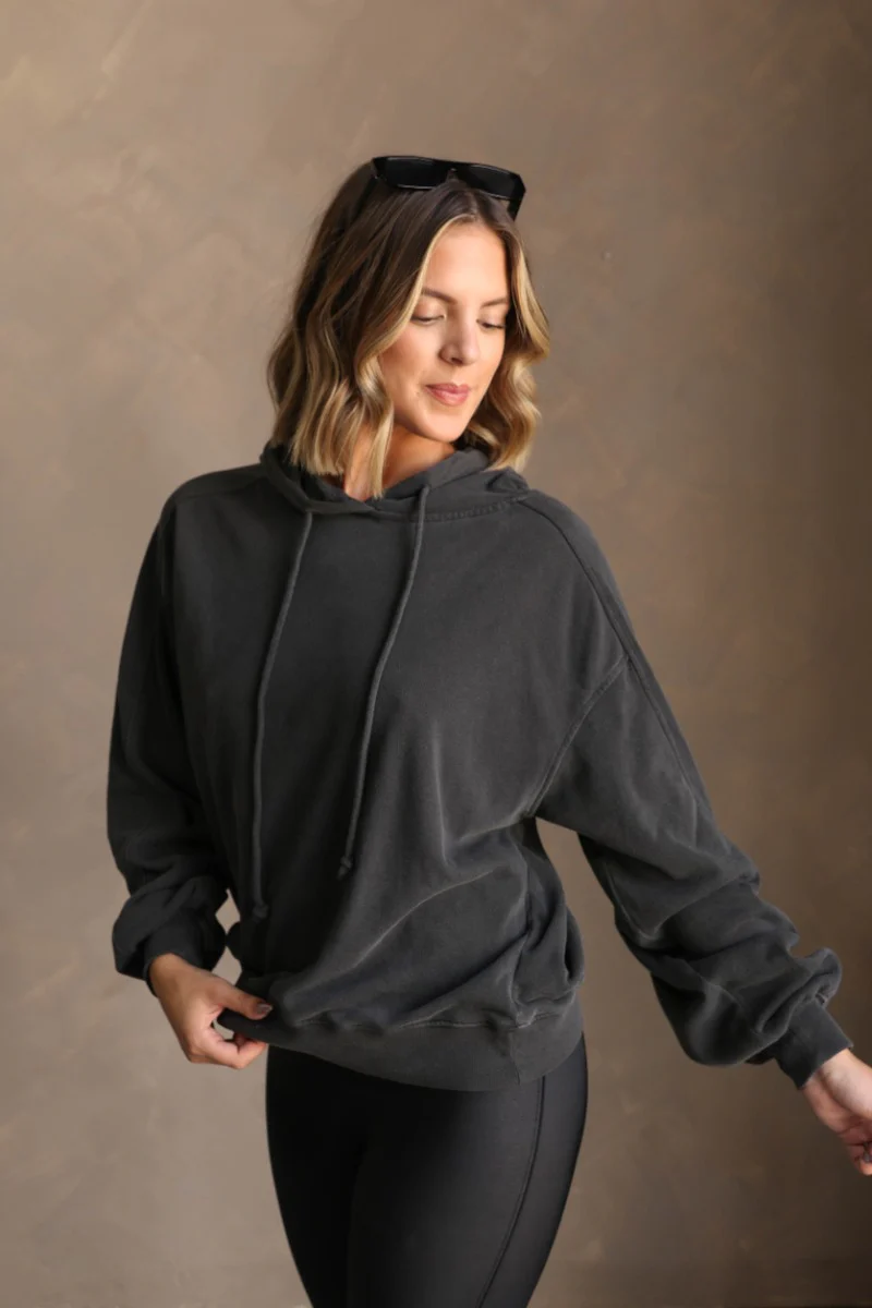 Charlie Black Drawstring Hoodie Sweatshirt - Image 6
