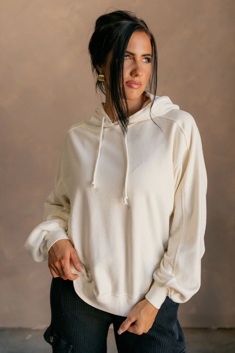 Charlie Cream Drawstring Hoodie Sweatshirt