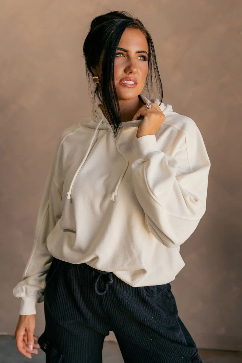 Charlie Cream Drawstring Hoodie Sweatshirt - Image 5