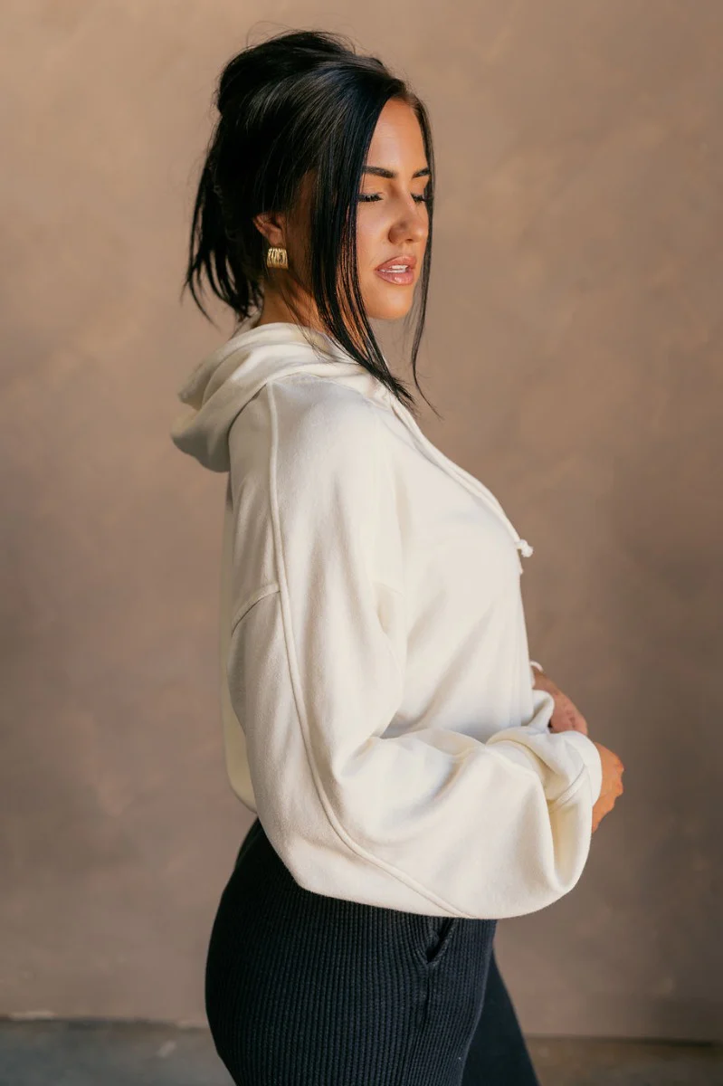Charlie Cream Drawstring Hoodie Sweatshirt - Image 6
