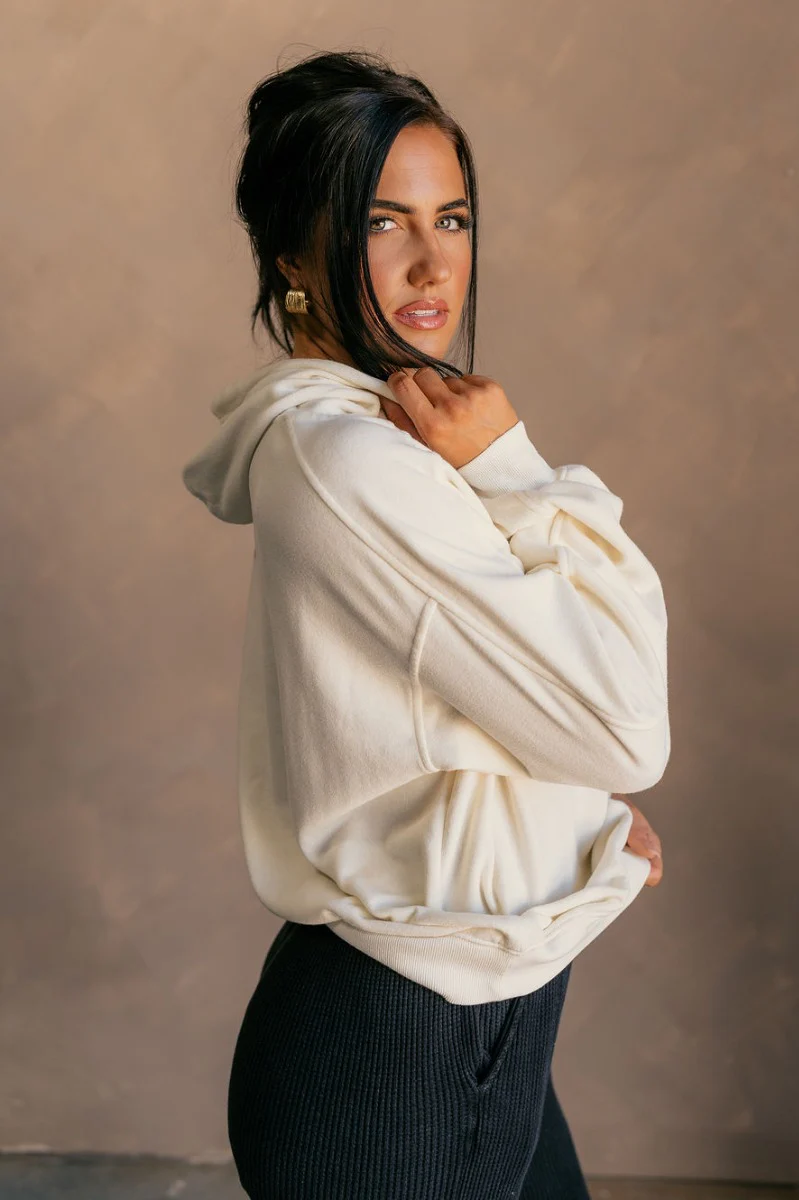 Charlie Cream Drawstring Hoodie Sweatshirt - Image 7