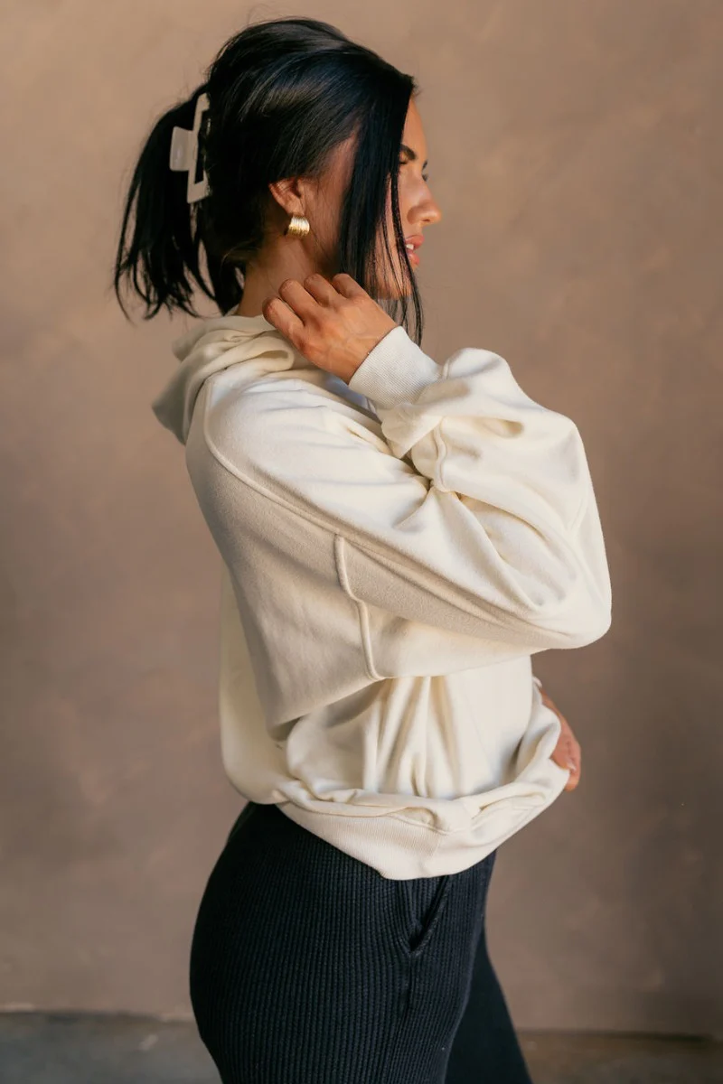 Charlie Cream Drawstring Hoodie Sweatshirt - Image 8