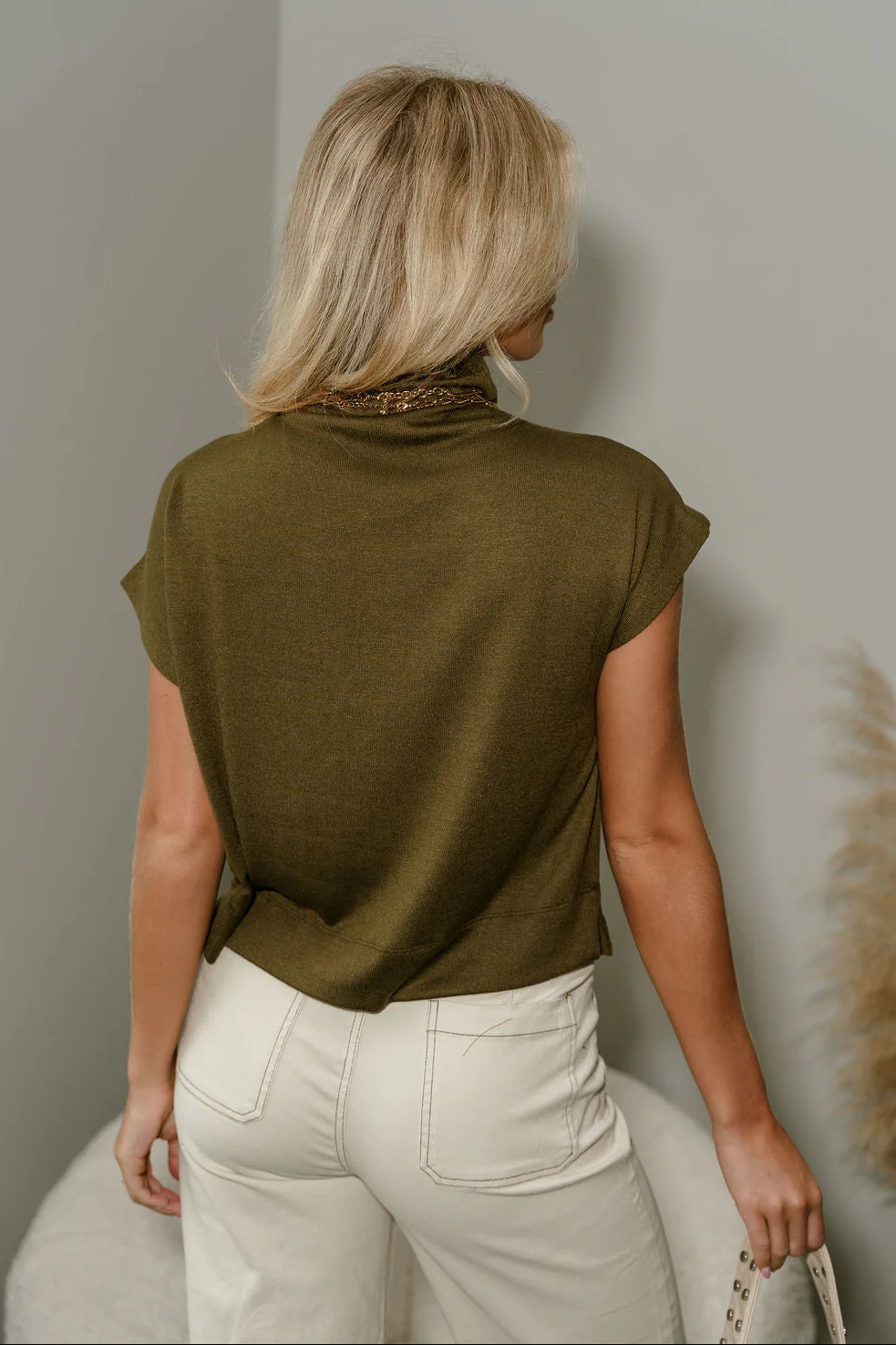 Charlie Dark Olive High Neck Top - Image 4