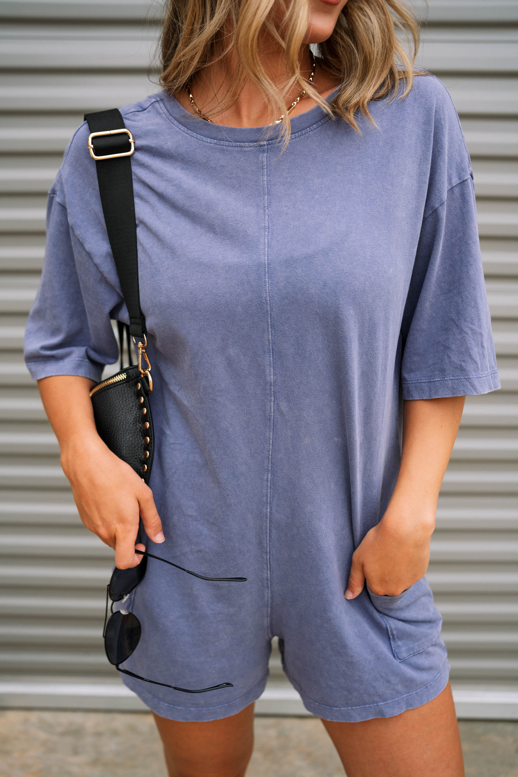 Charlie Dusty Indigo Short Sleeve Romper - Image 2