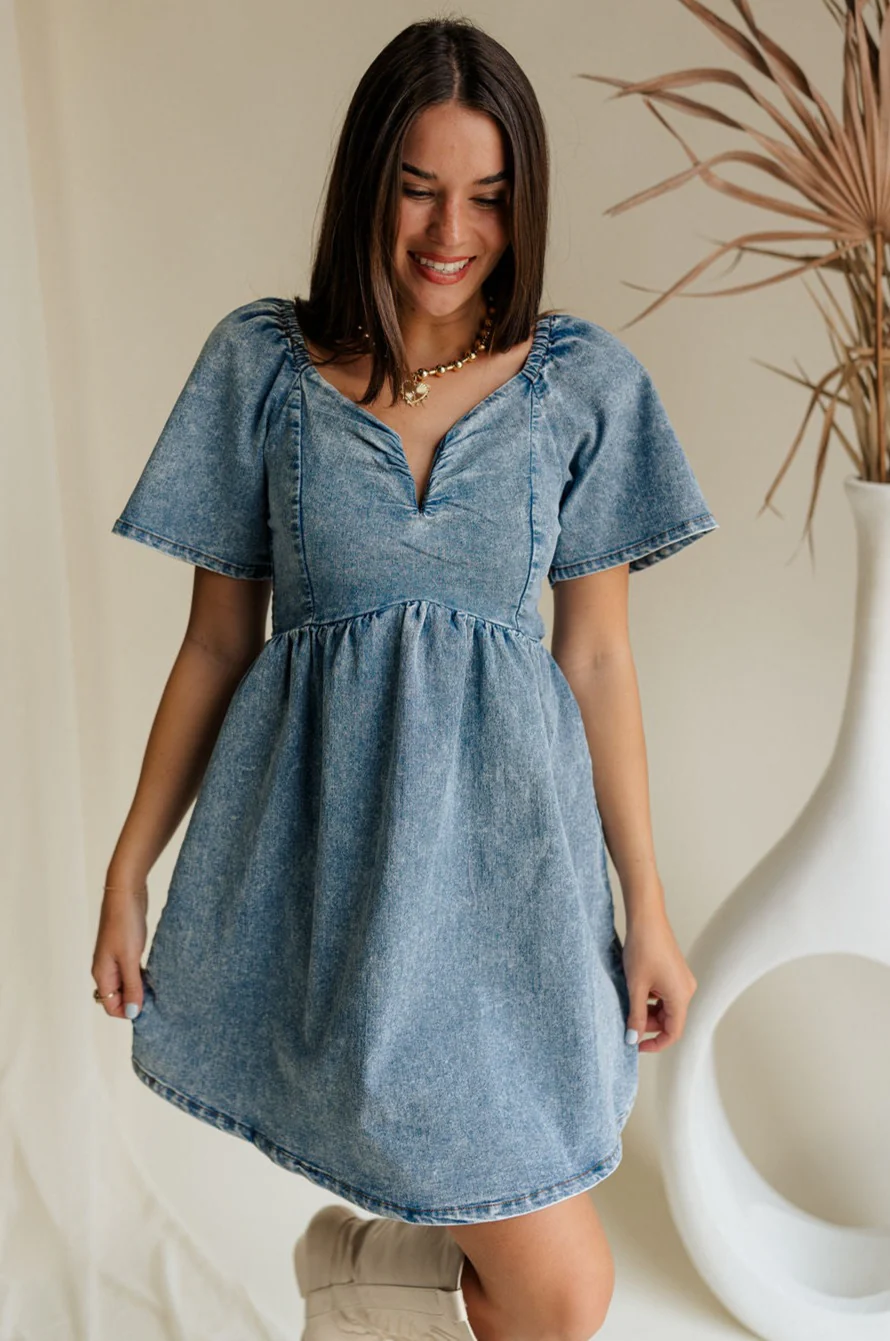 Charlie Light Denim V-Wire Mini Dress