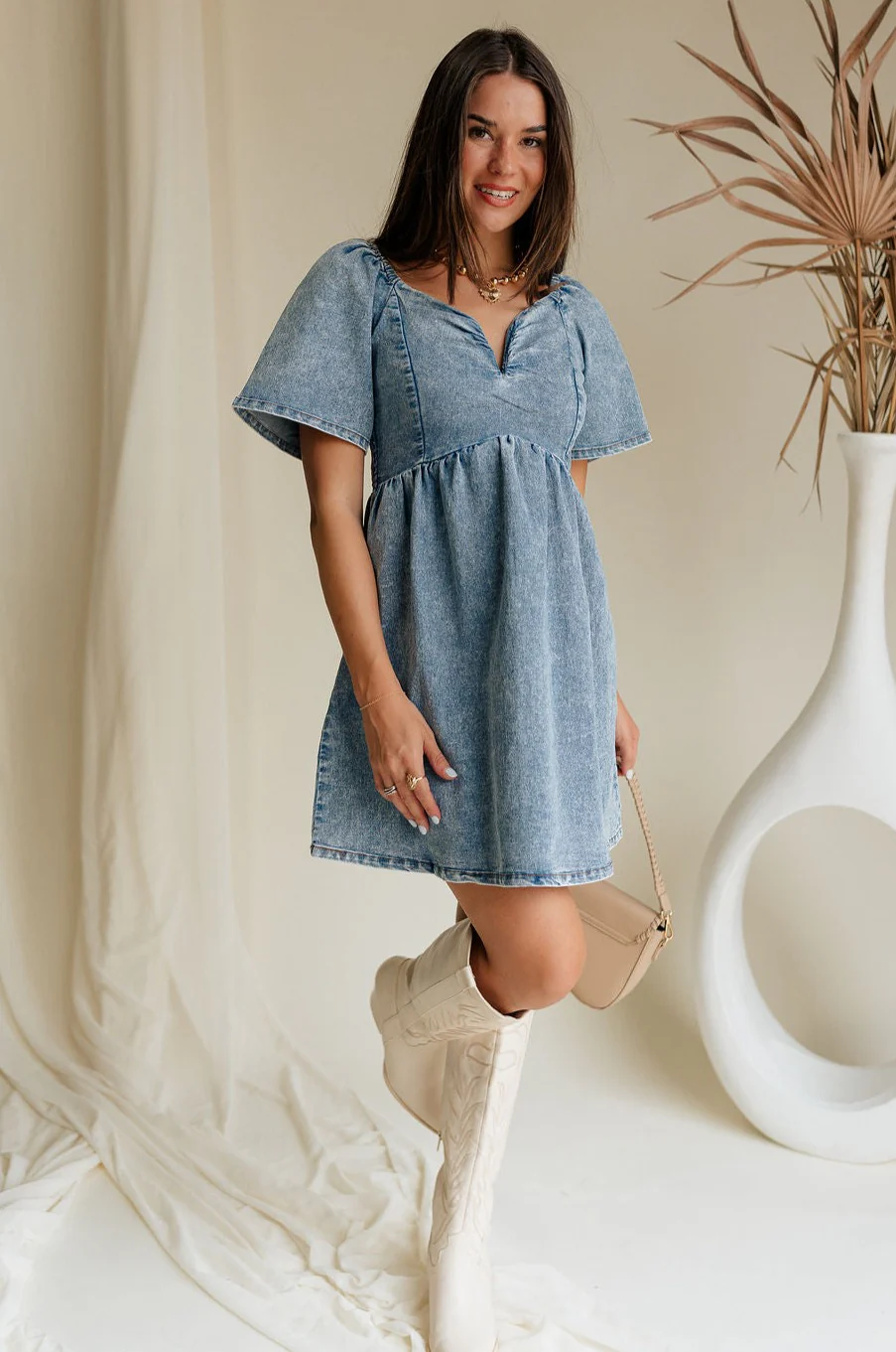 Charlie Light Denim V-Wire Mini Dress - Image 2