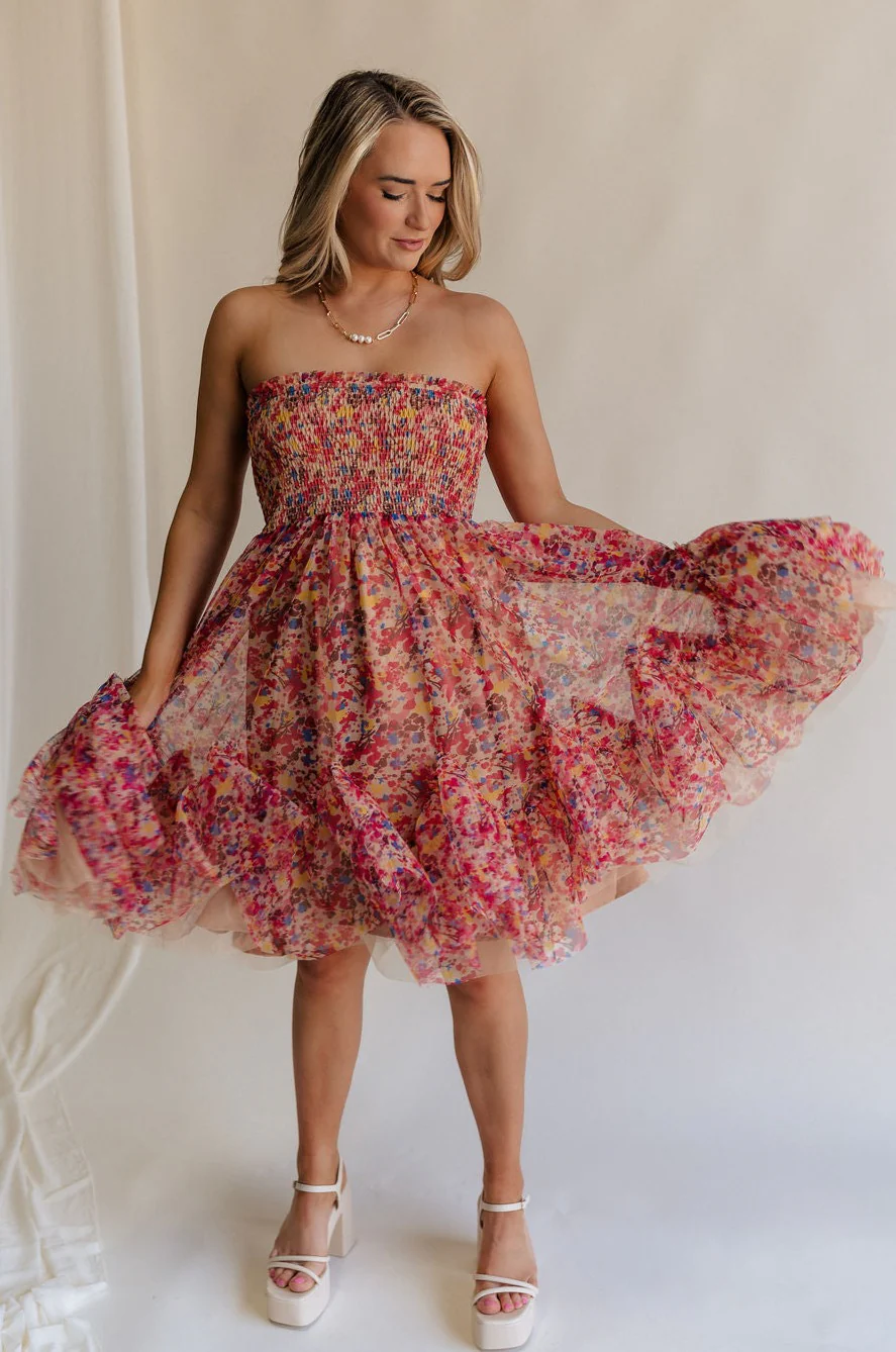 Charlie Pink Multi Floral Flare Mini Dress - Image 2