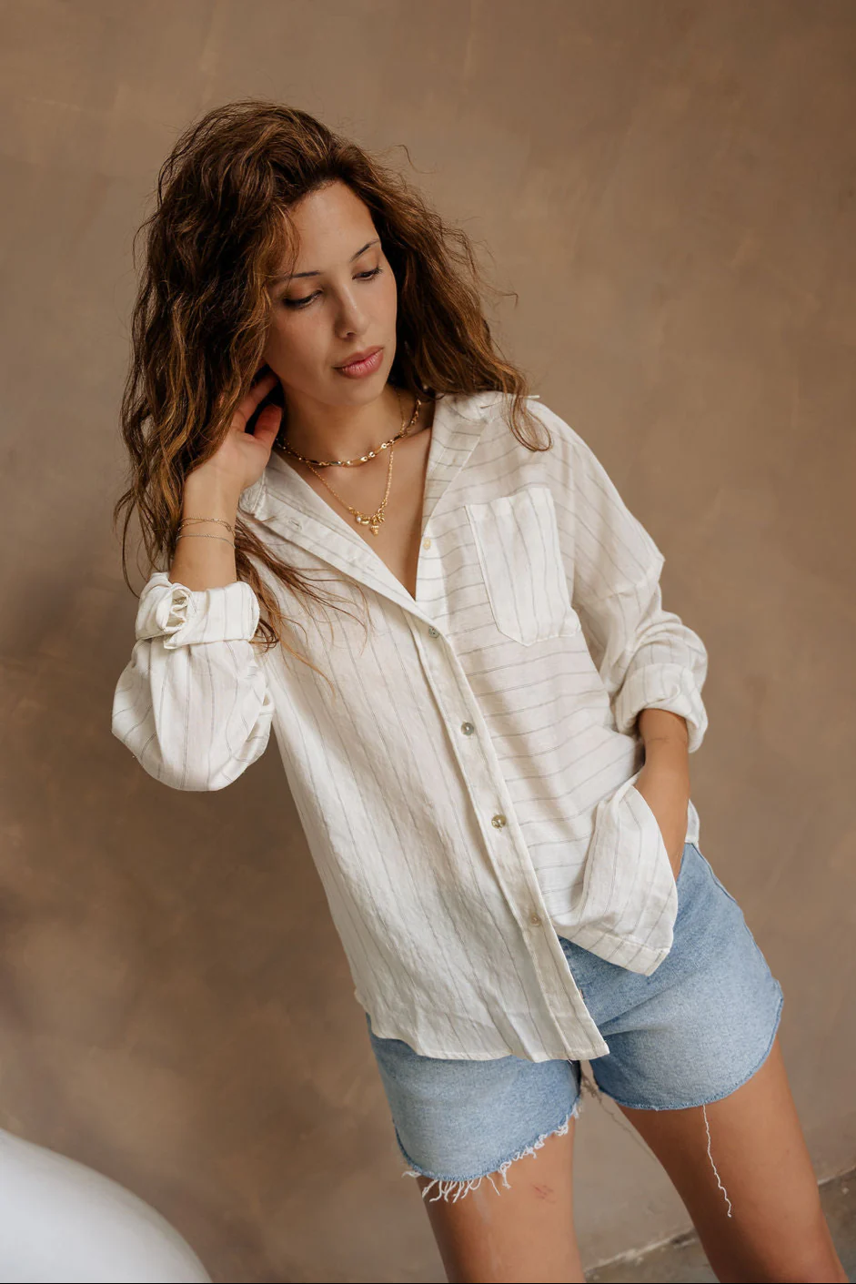 Charlie White & Black Stripe Button-Up Top