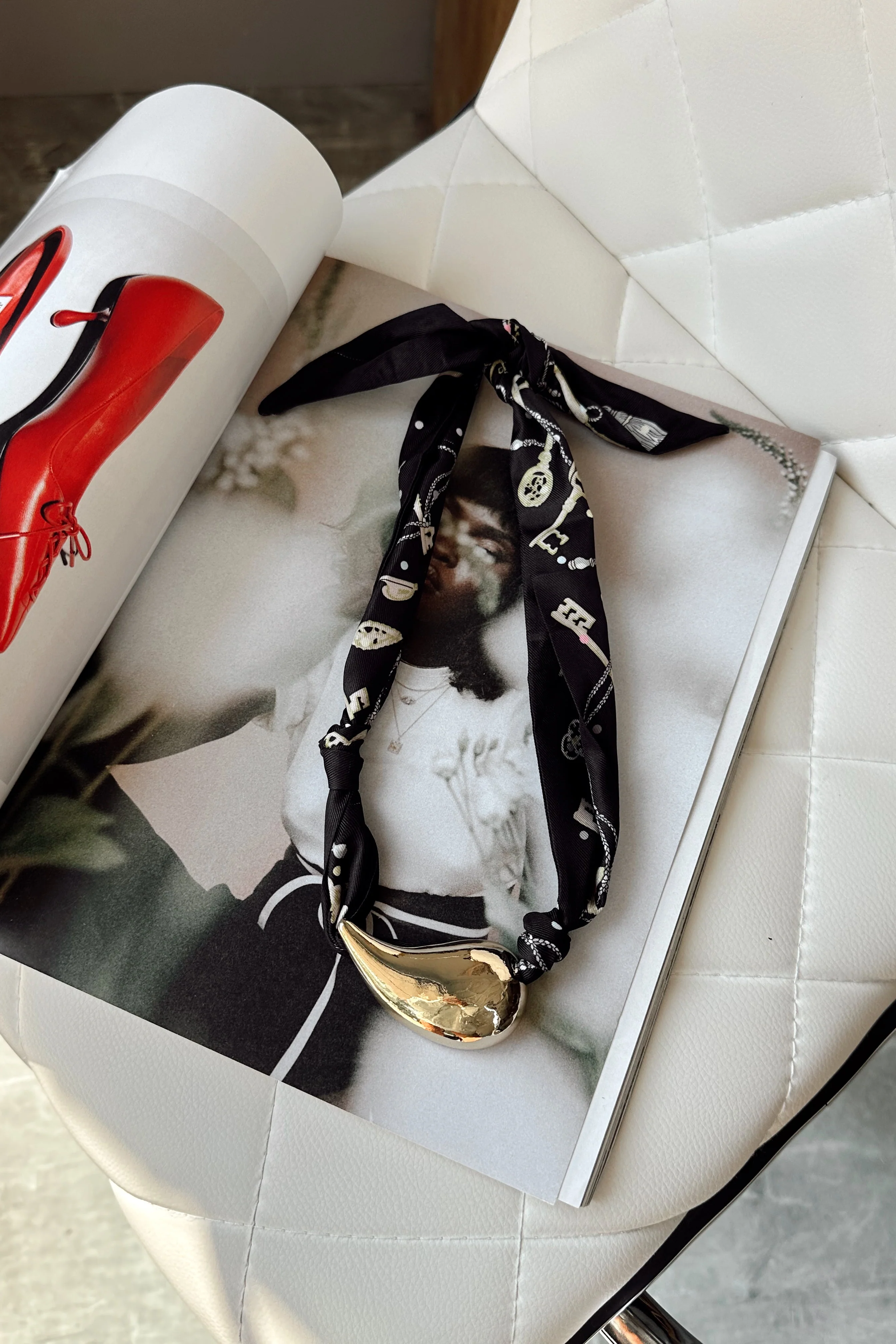Charlotte Black & Gold Scarf Necklace - Image 2