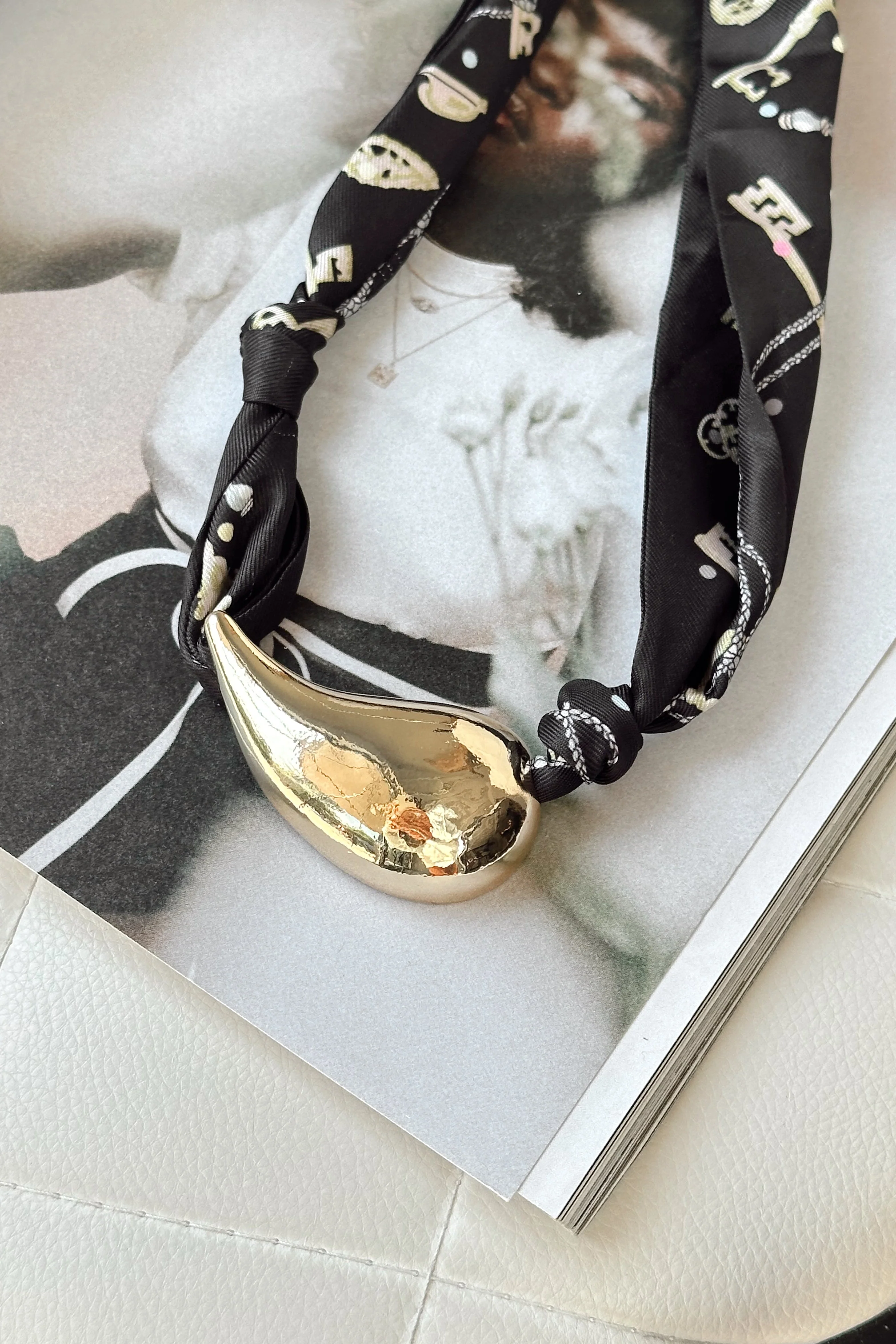 Charlotte Black & Gold Scarf Necklace - Image 3