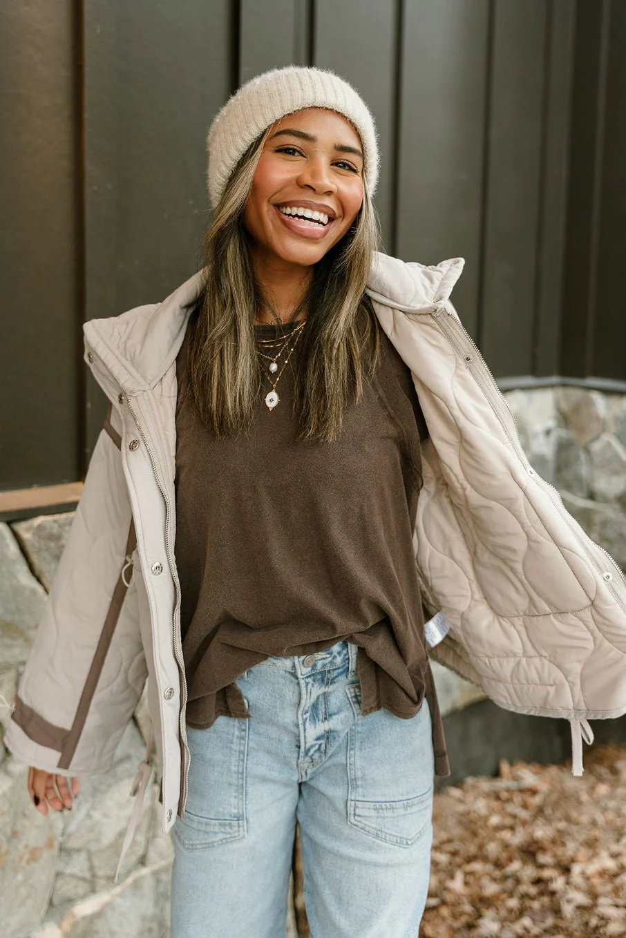 Charlotte Ecru Quilted Puffer Jacket - Image 2