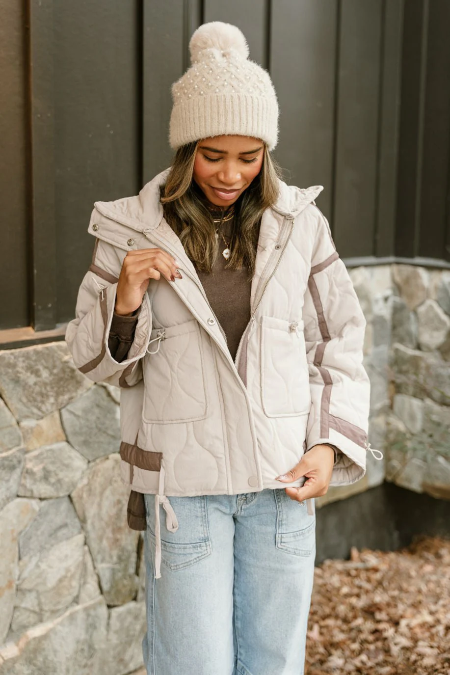 Charlotte Ecru Quilted Puffer Jacket - Image 3