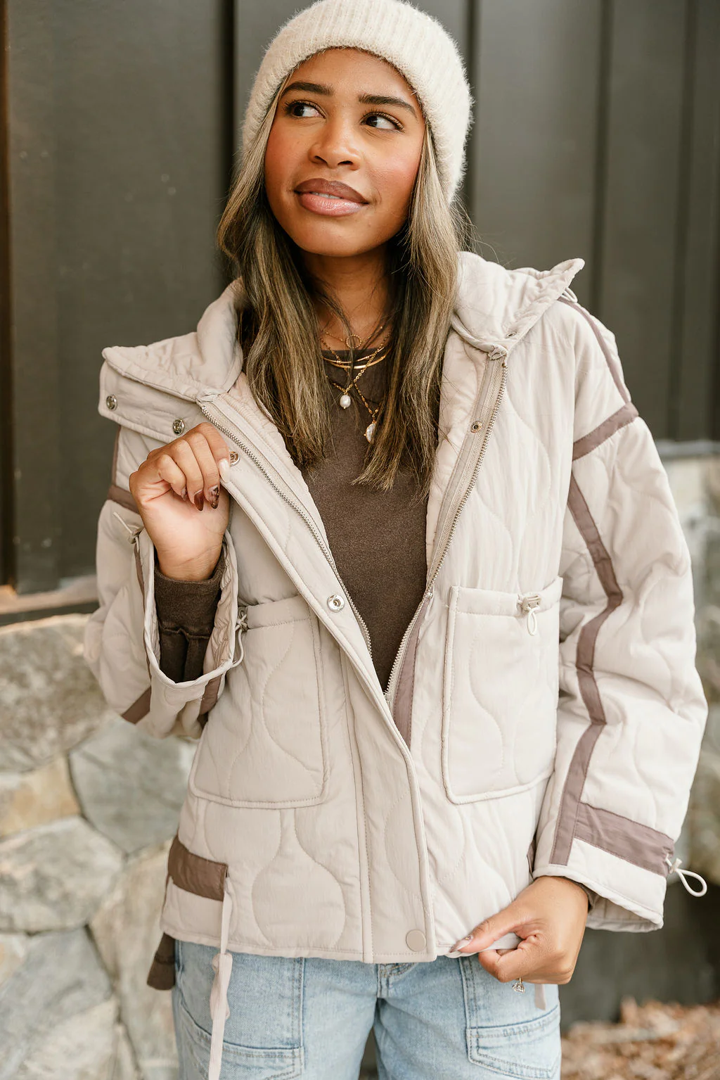 Charlotte Ecru Quilted Puffer Jacket - Image 9