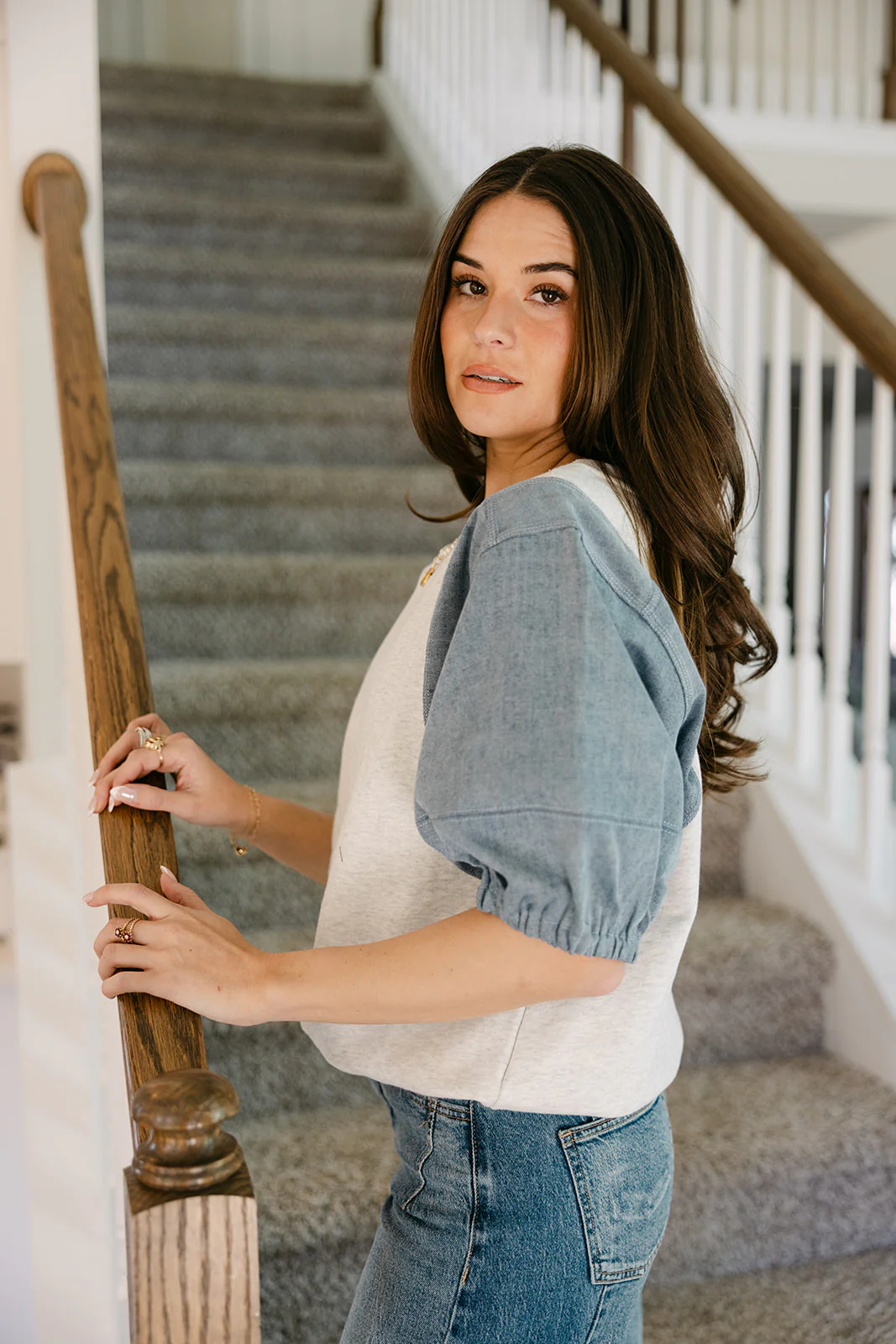 Charlotte Grey & Denim Short Sleeve Top - Image 4