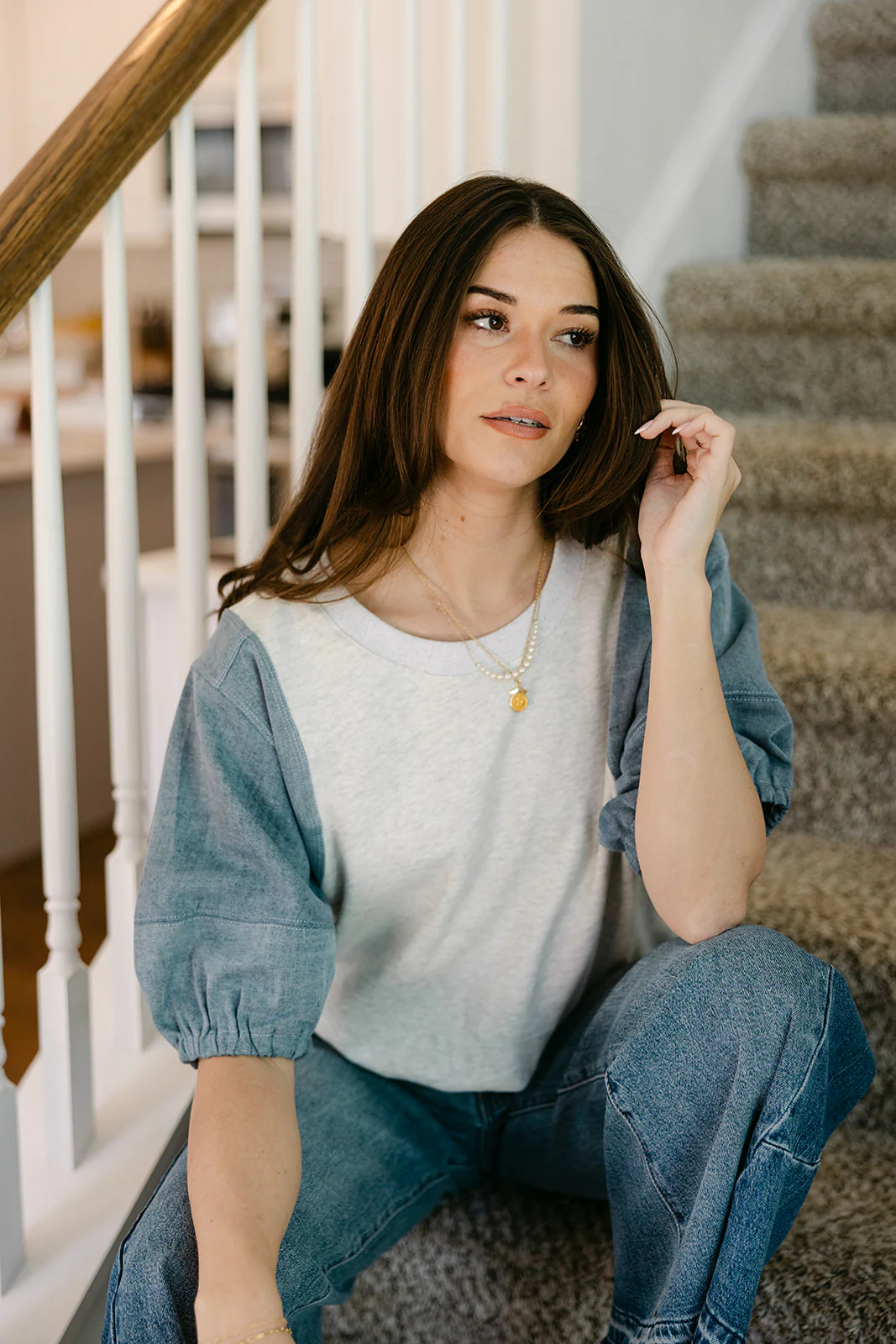 Charlotte Grey & Denim Short Sleeve Top - Image 6