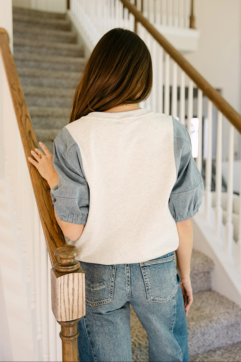 Charlotte Grey & Denim Short Sleeve Top - Image 9