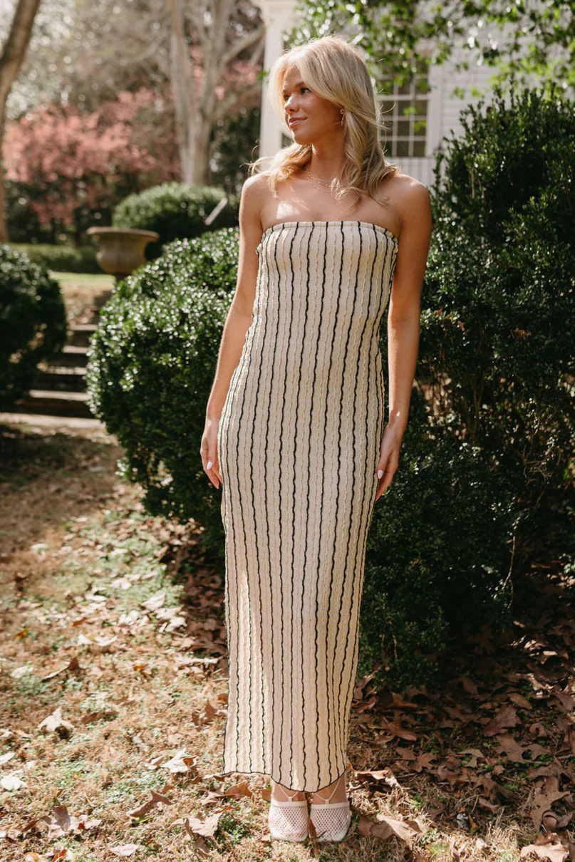 Charlotte Natural & Black Ribbed Maxi Dress - Image 2
