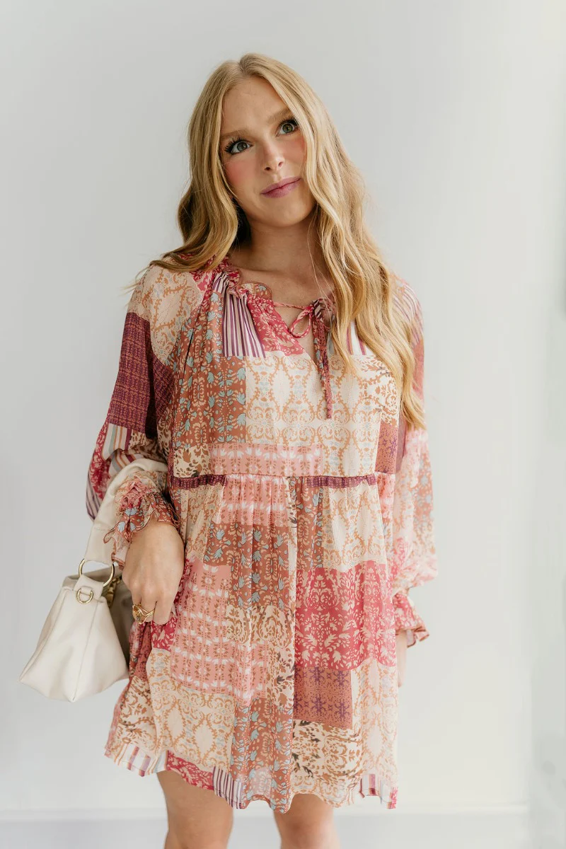Charlotte Pink Multi Long Sleeve Dress