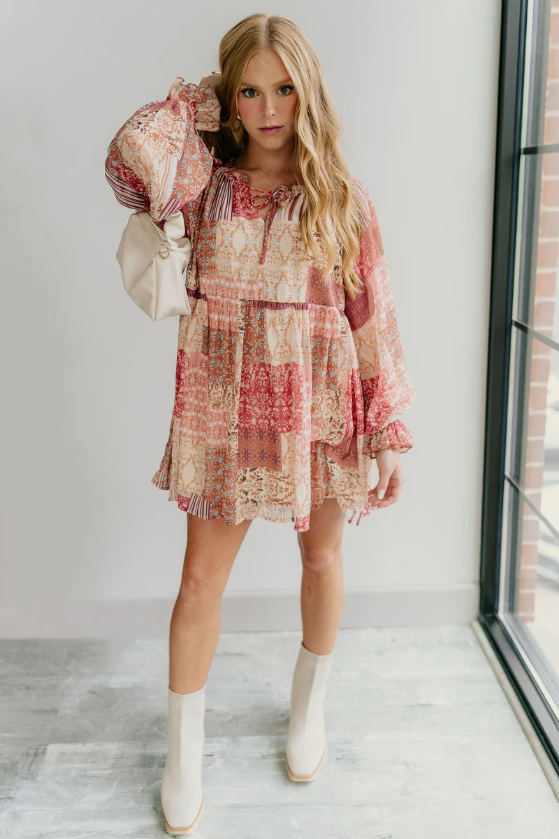 Charlotte Pink Multi Long Sleeve Dress - Image 2