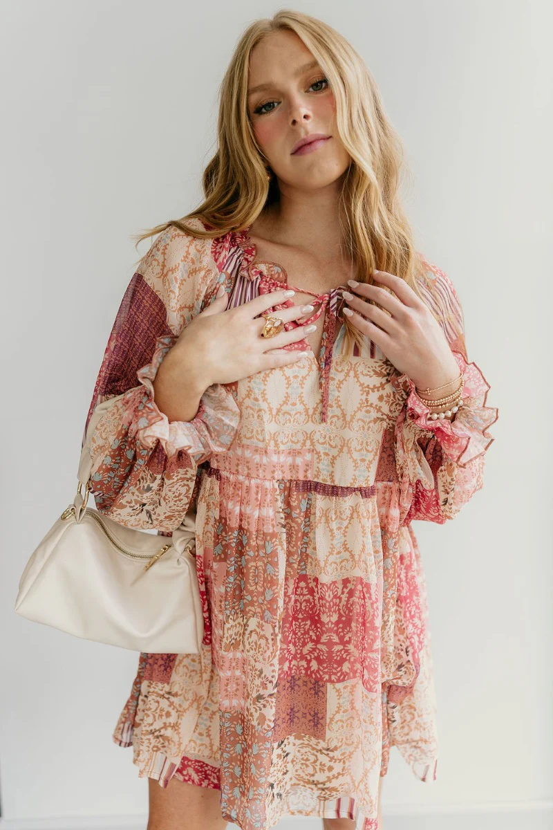 Charlotte Pink Multi Long Sleeve Dress - Image 3