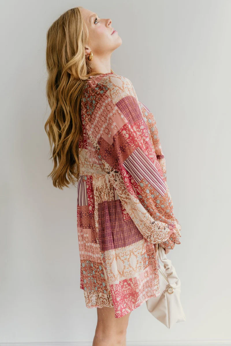 Charlotte Pink Multi Long Sleeve Dress - Image 4