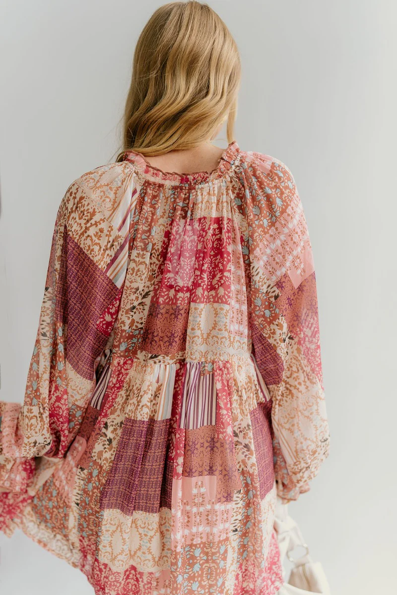 Charlotte Pink Multi Long Sleeve Dress - Image 6