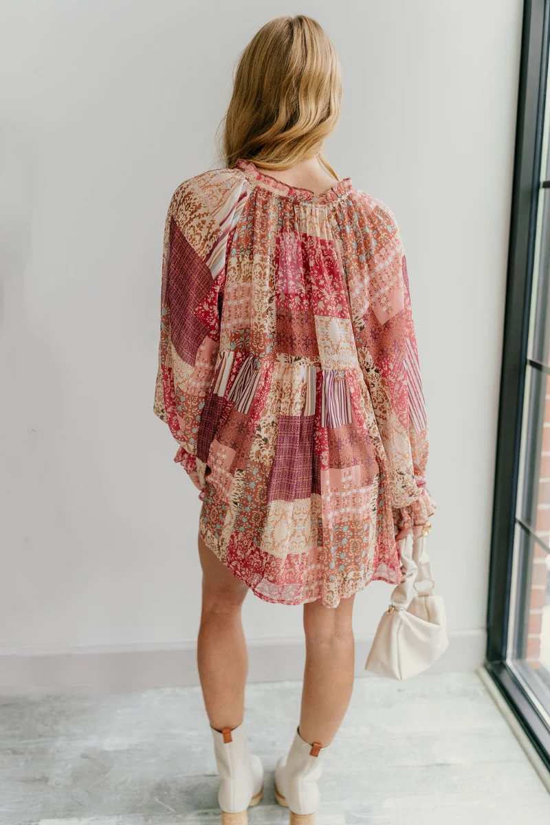 Charlotte Pink Multi Long Sleeve Dress - Image 7