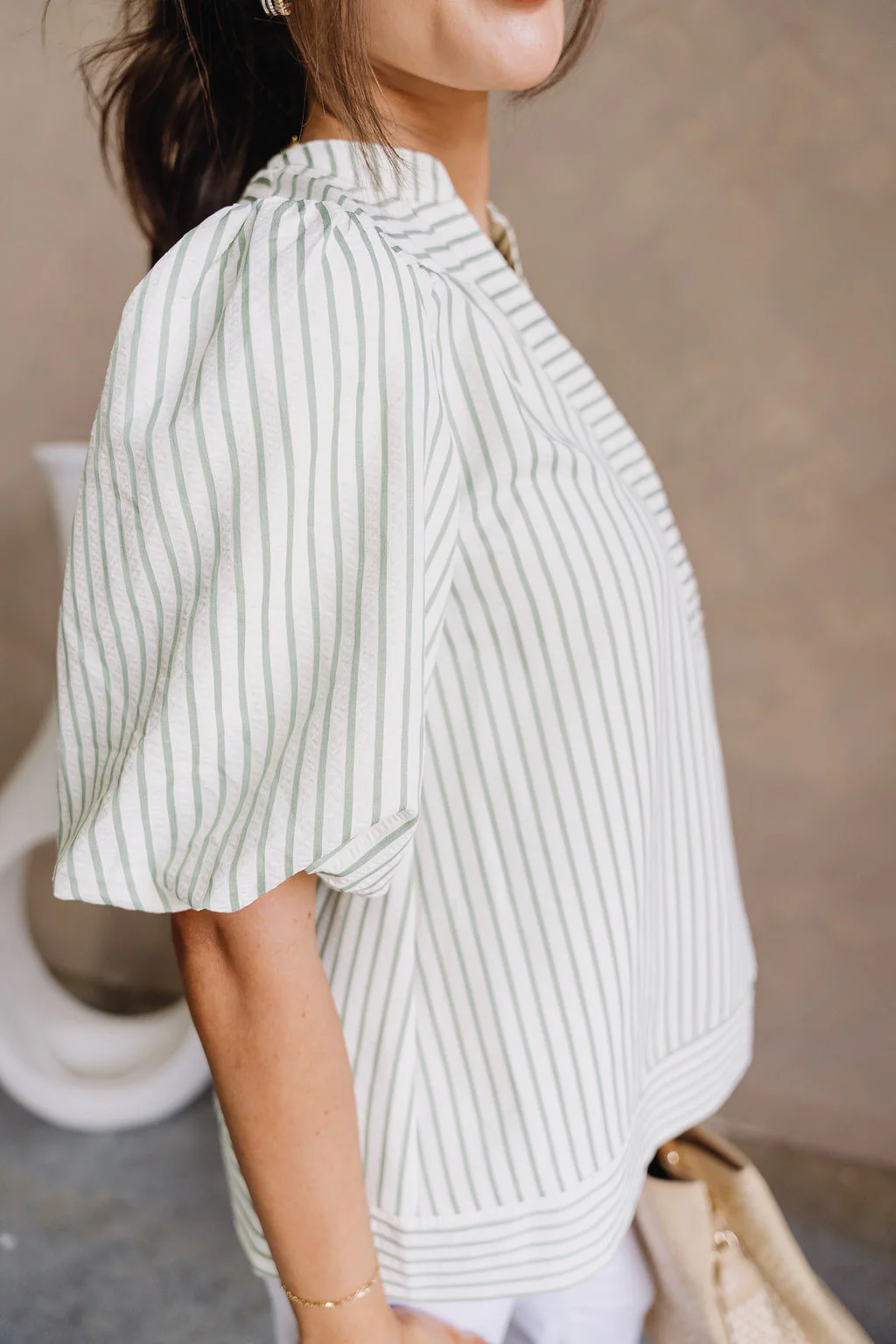 Chelsea Cream & Green Striped Top - Image 5
