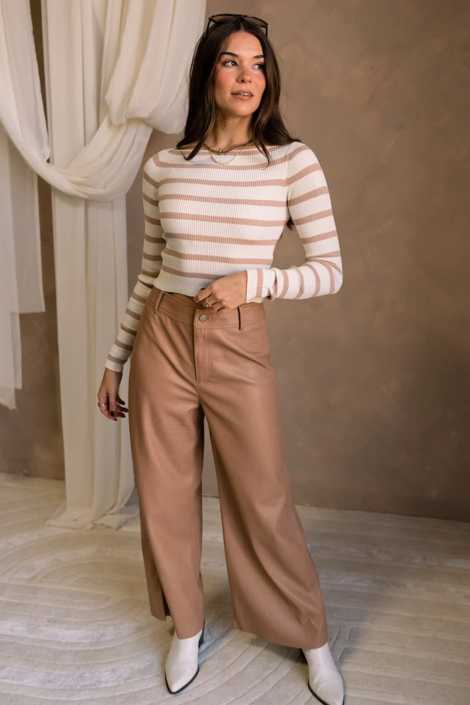 Cheyenne Cream & Taupe Striped Top - Image 3