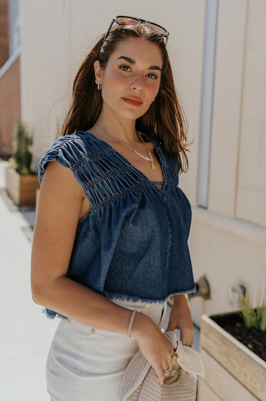 Chloe Medium Denim Fray Sleeveless Top - Image 3