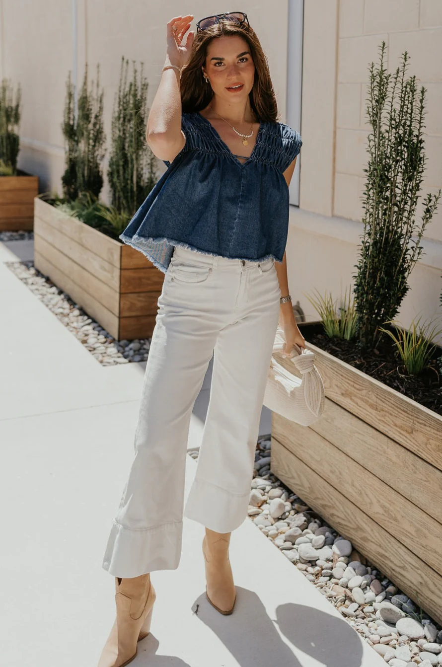 Chloe Medium Denim Fray Sleeveless Top - Image 5