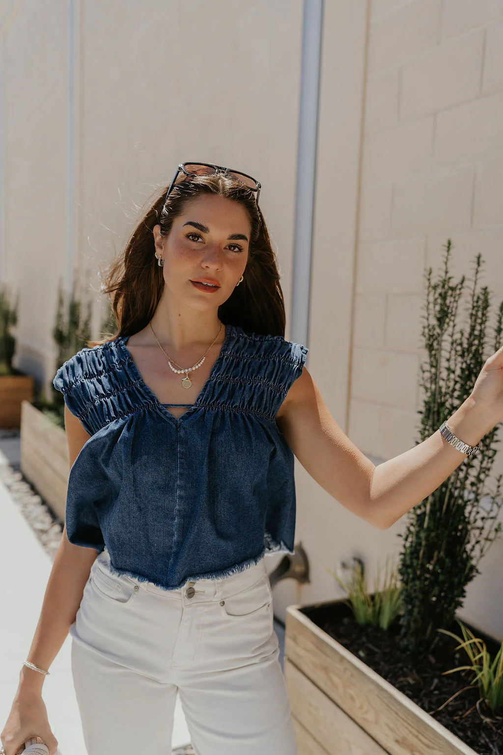 Chloe Medium Denim Fray Sleeveless Top - Image 6