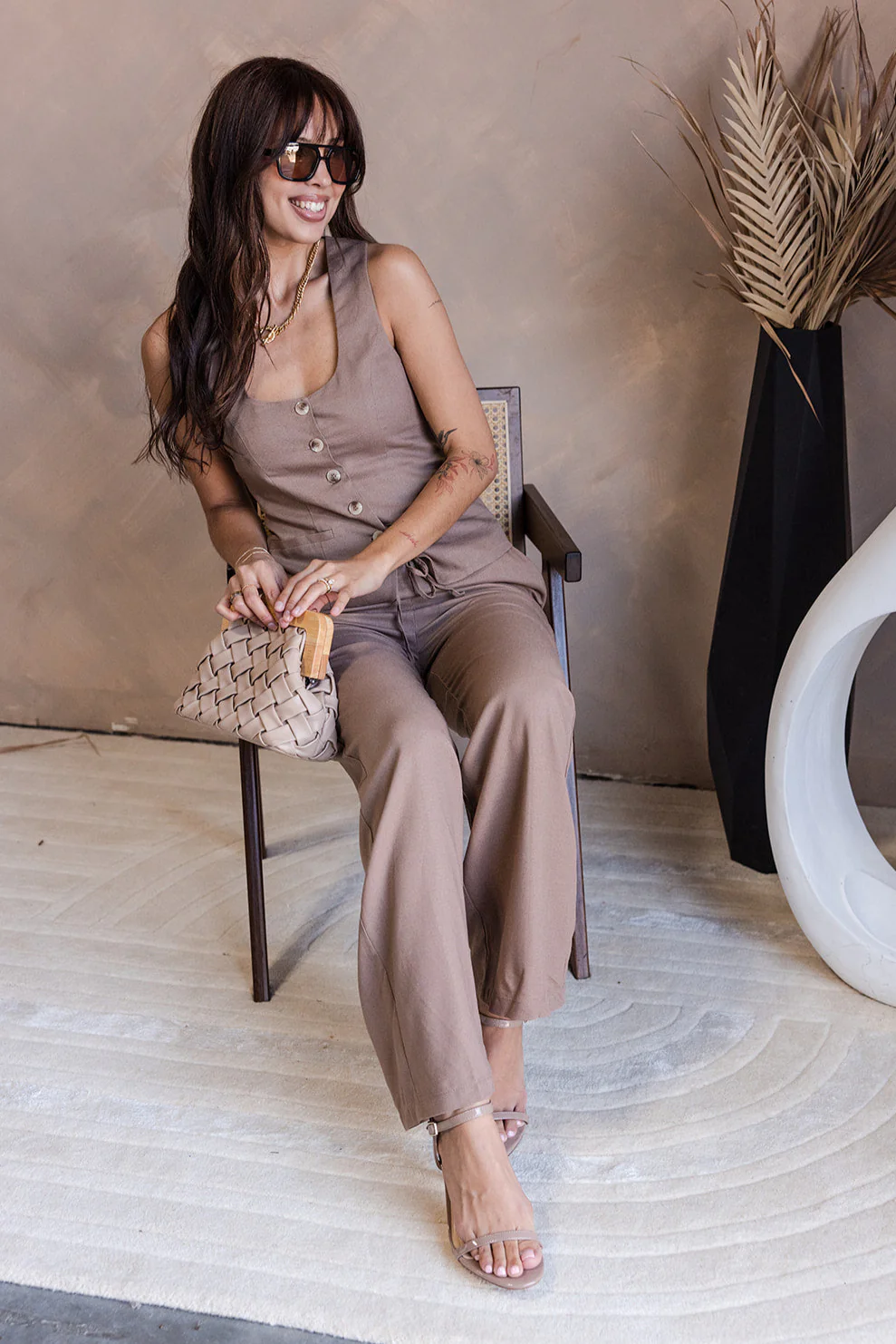 Chloe Mocha Linen Pants - Image 2