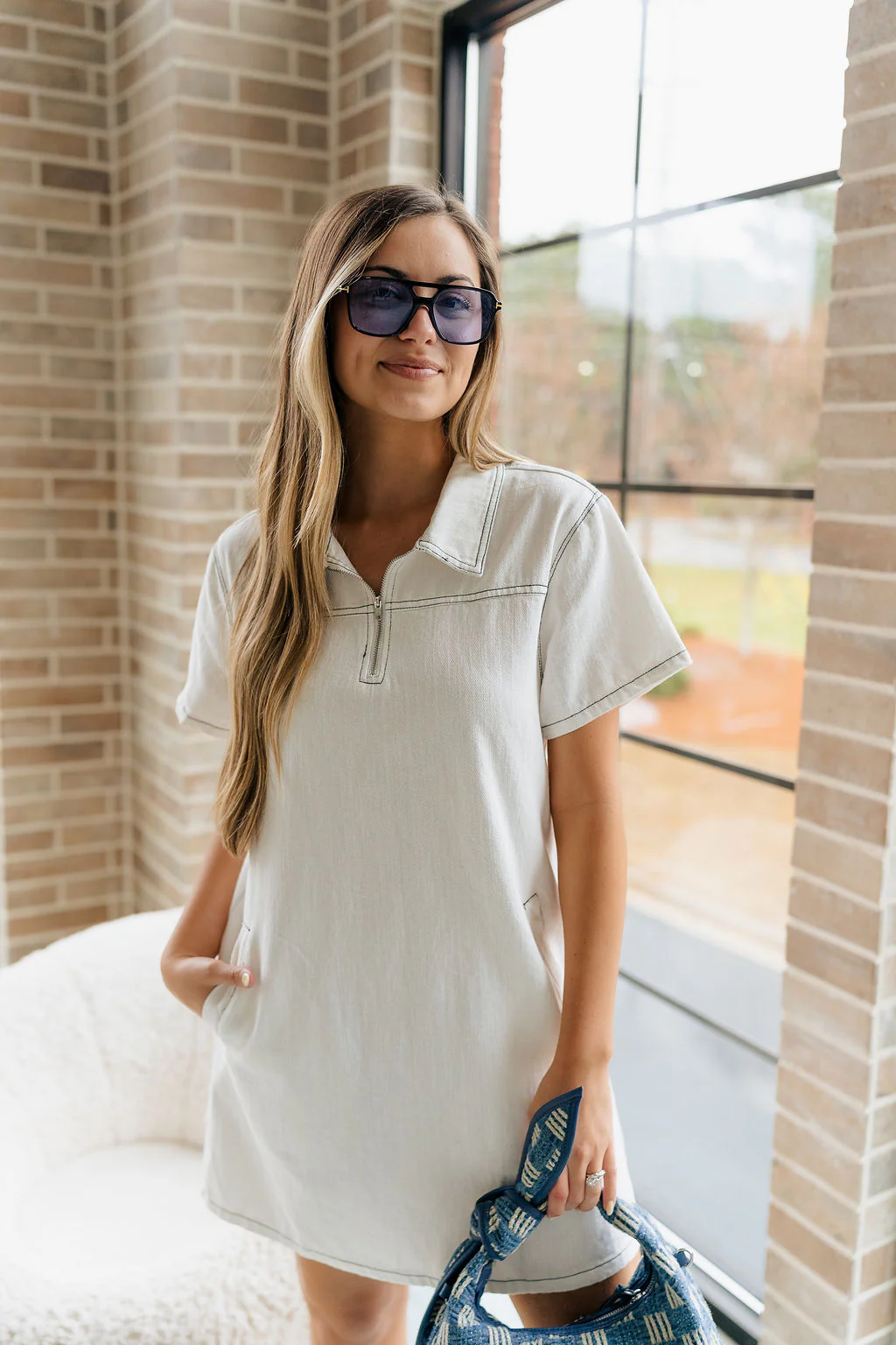Chloe White Denim Short Sleeve Mini Dress - Image 2