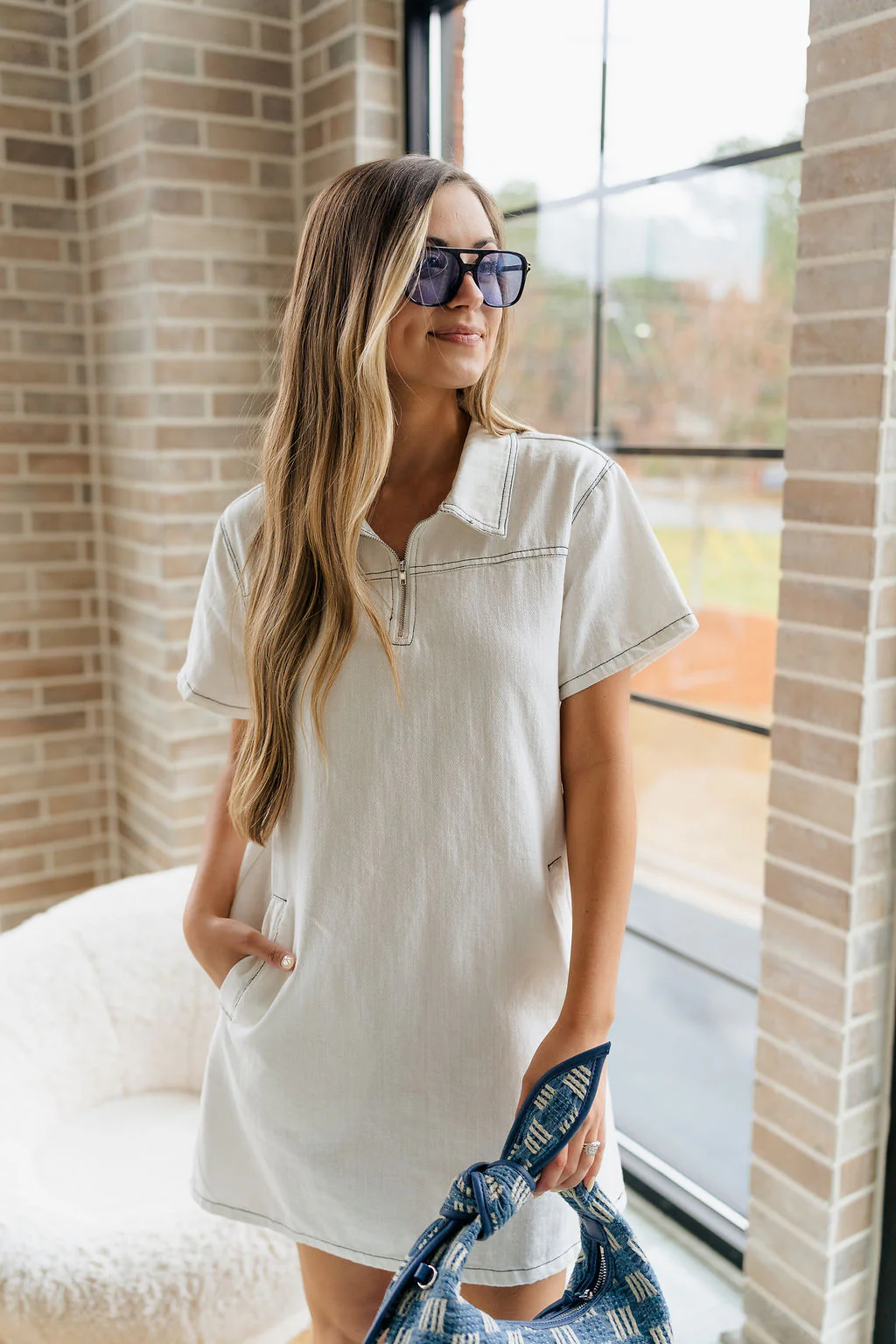 Chloe White Denim Short Sleeve Mini Dress - Image 3