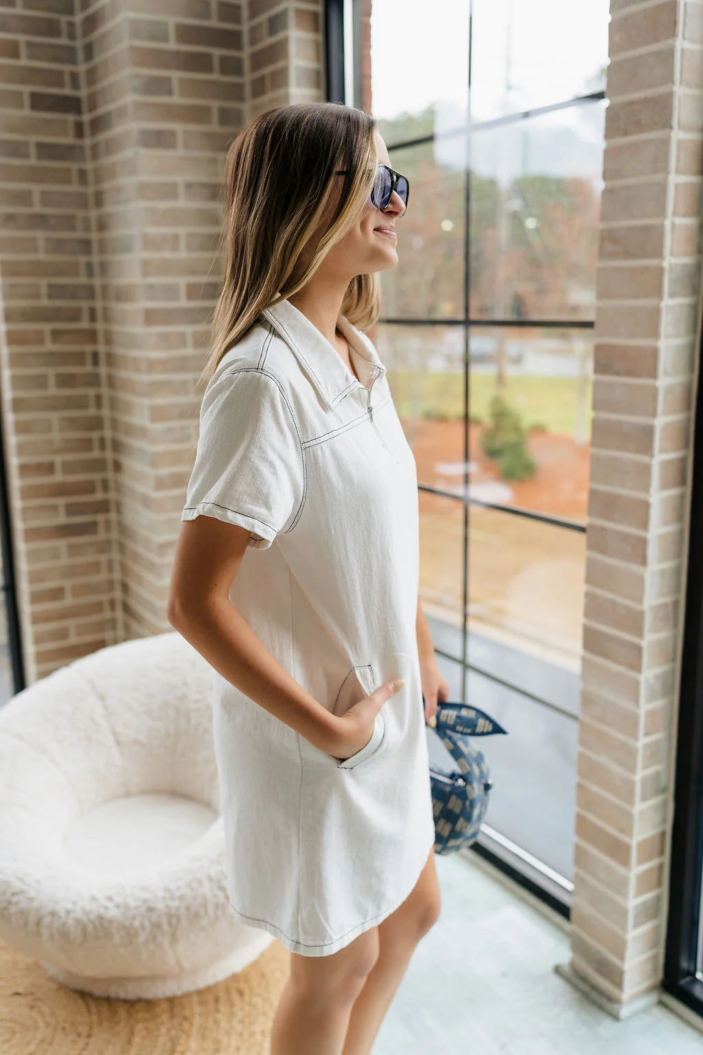 Chloe White Denim Short Sleeve Mini Dress - Image 5