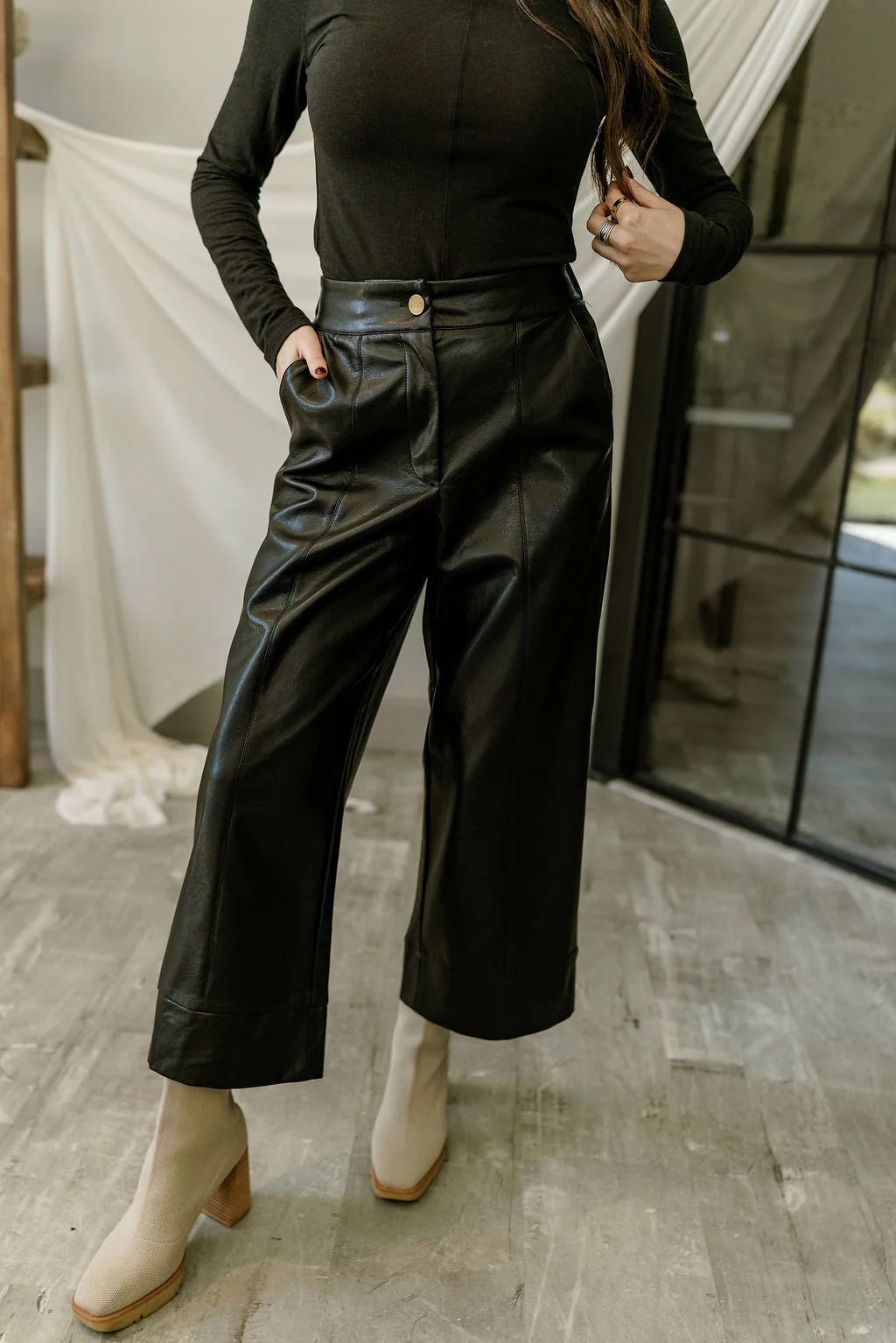 Chrishell Black Faux Leather Pants