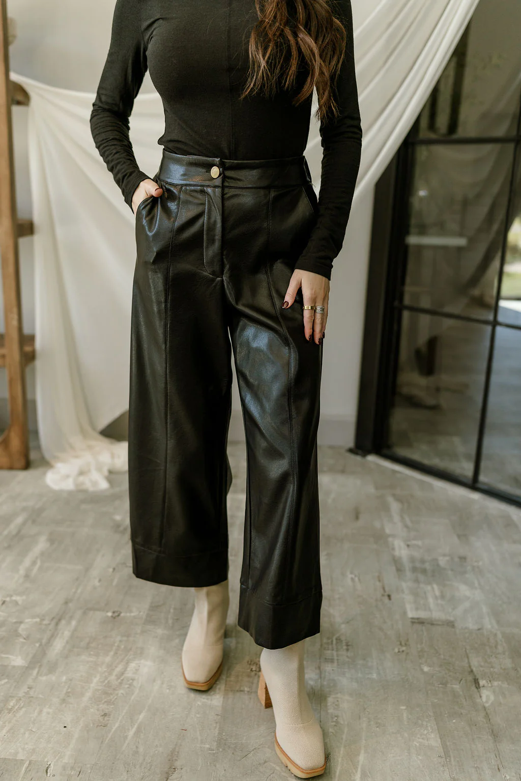 Chrishell Black Faux Leather Pants - Image 3