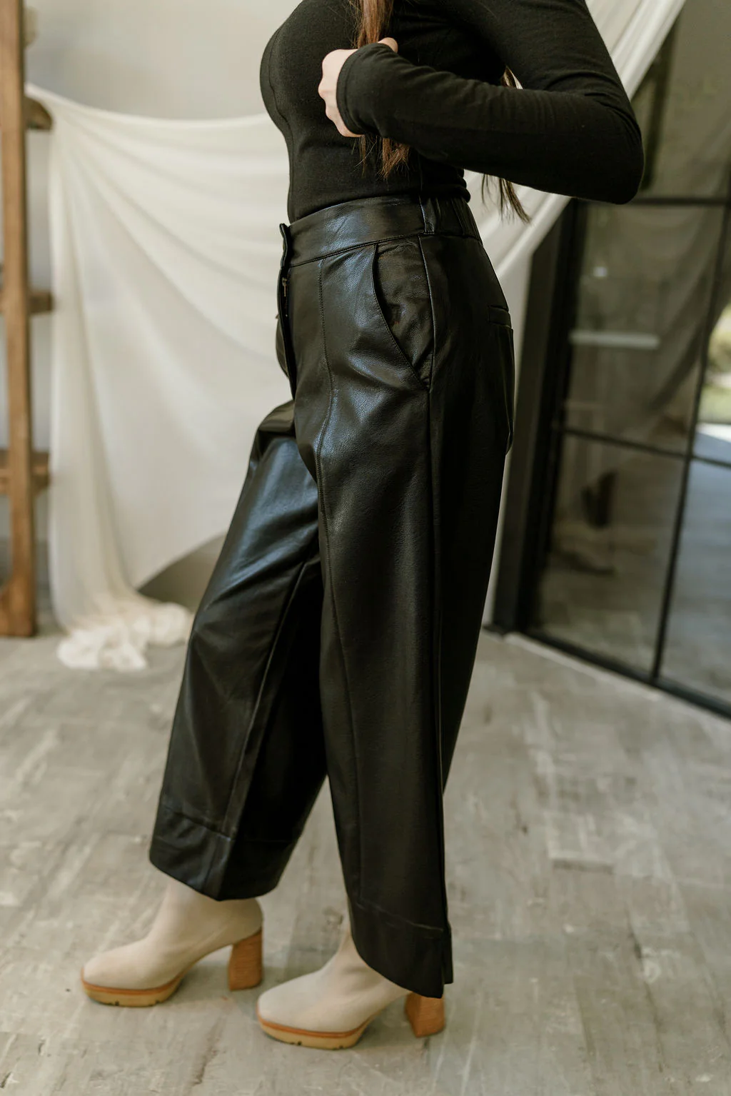 Chrishell Black Faux Leather Pants - Image 4