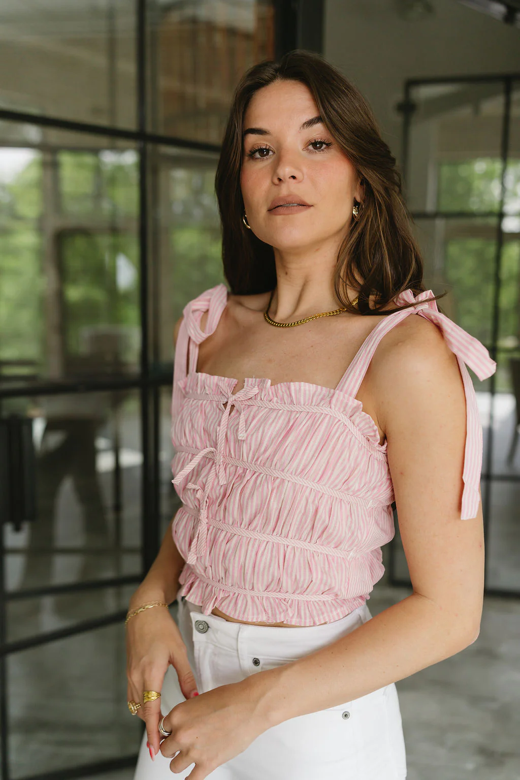 Christina Pink & White Stripe Cropped Tie Tank - Image 6