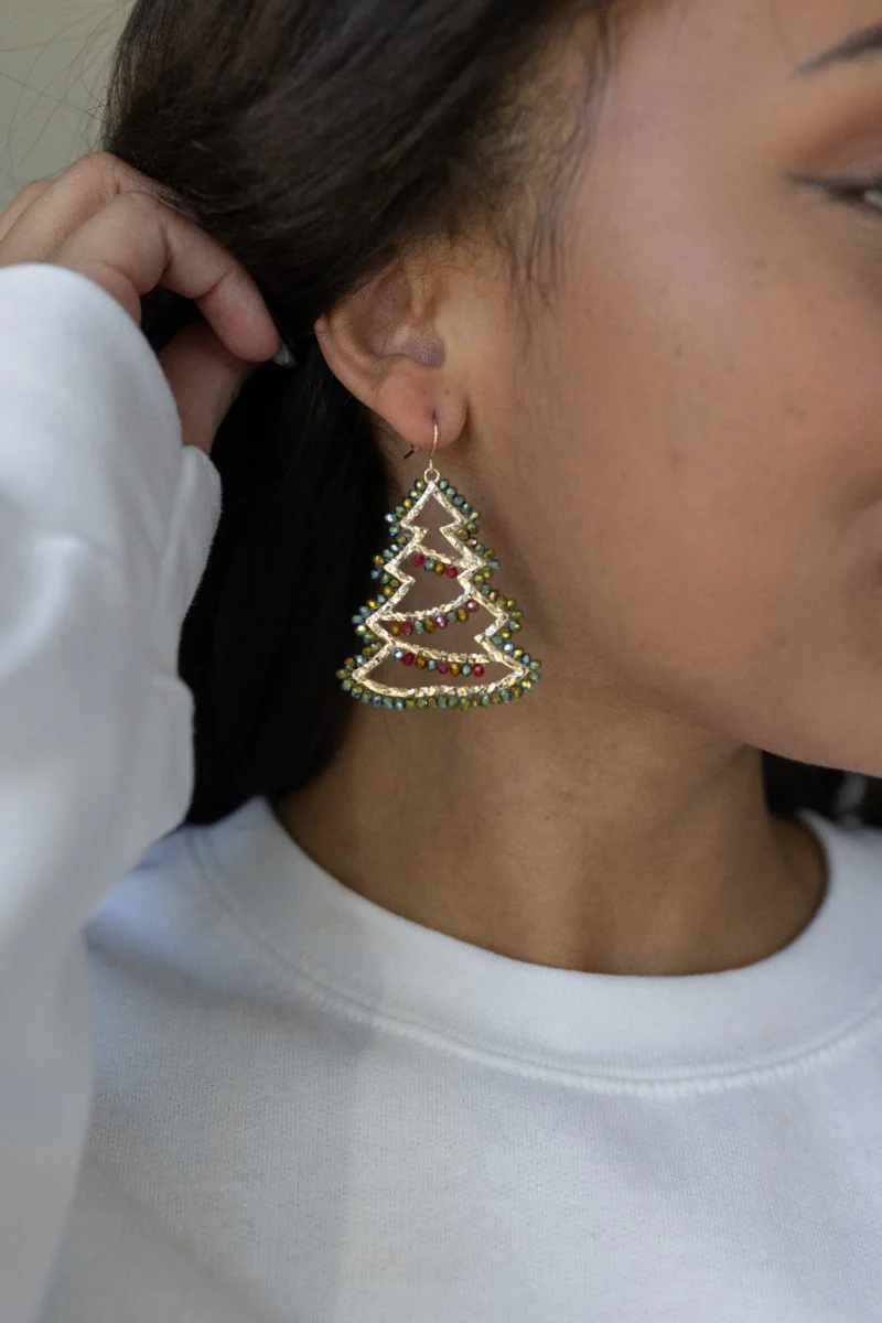 Christmas Tree Beaded Earrings
