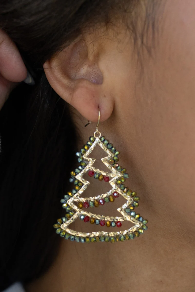 Christmas Tree Beaded Earrings - Image 2