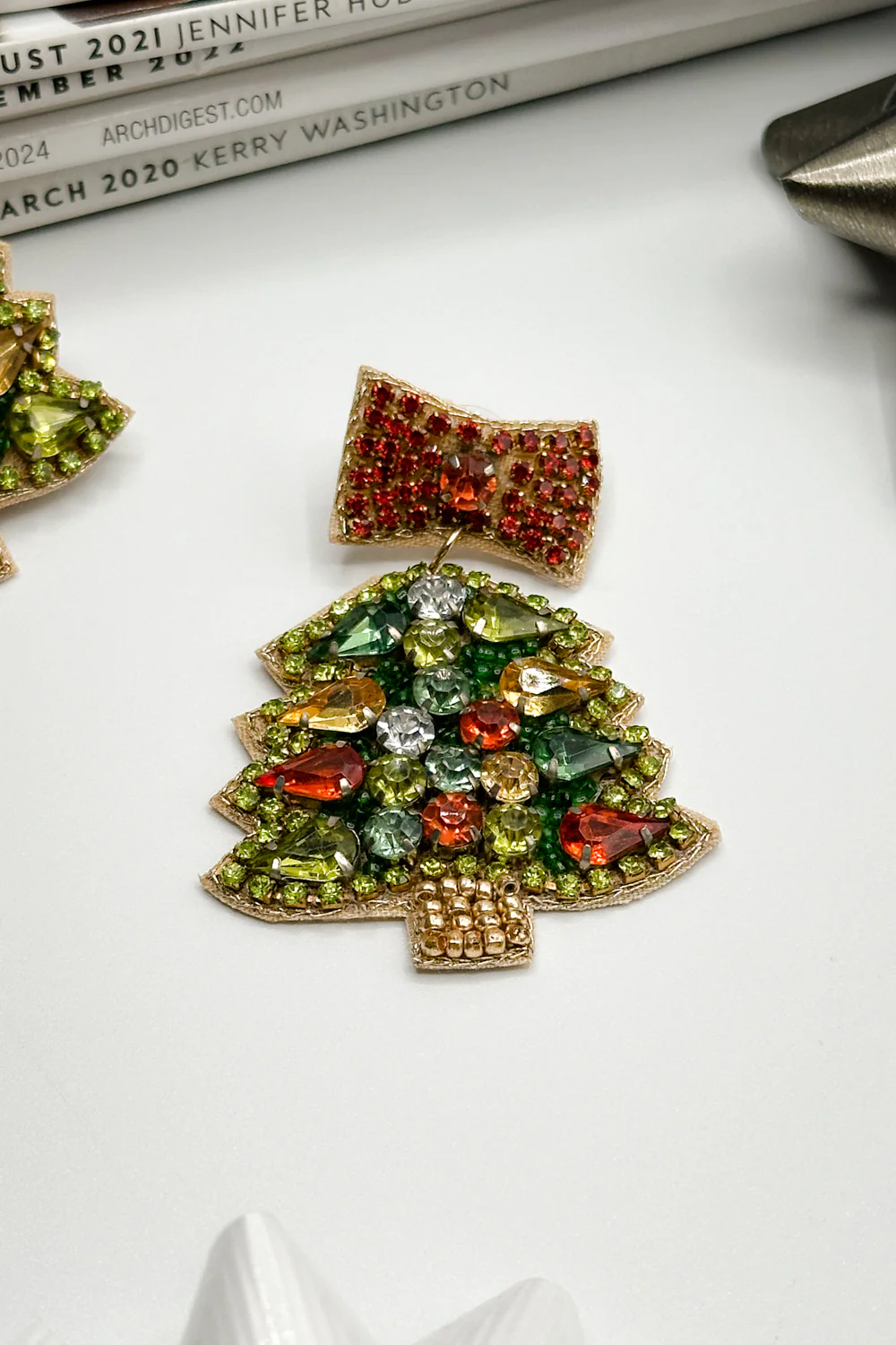 Christmas Tree Gold & Multi Dangle Earring - Image 2