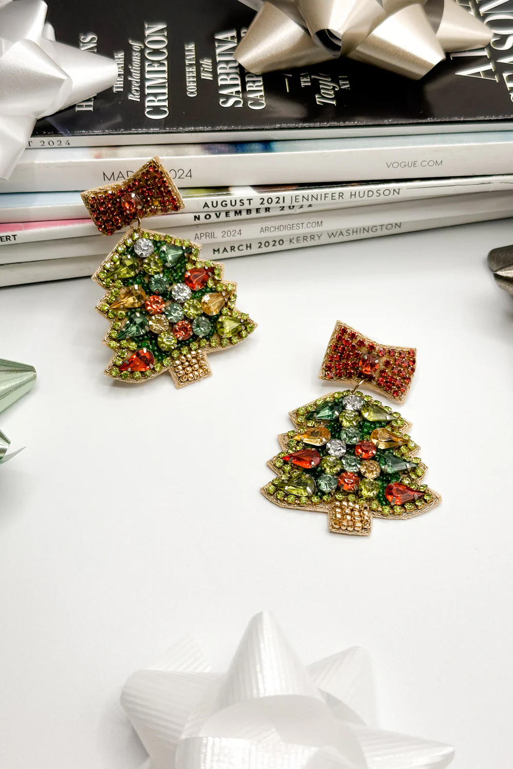 Christmas Tree Gold & Multi Dangle Earring - Image 4