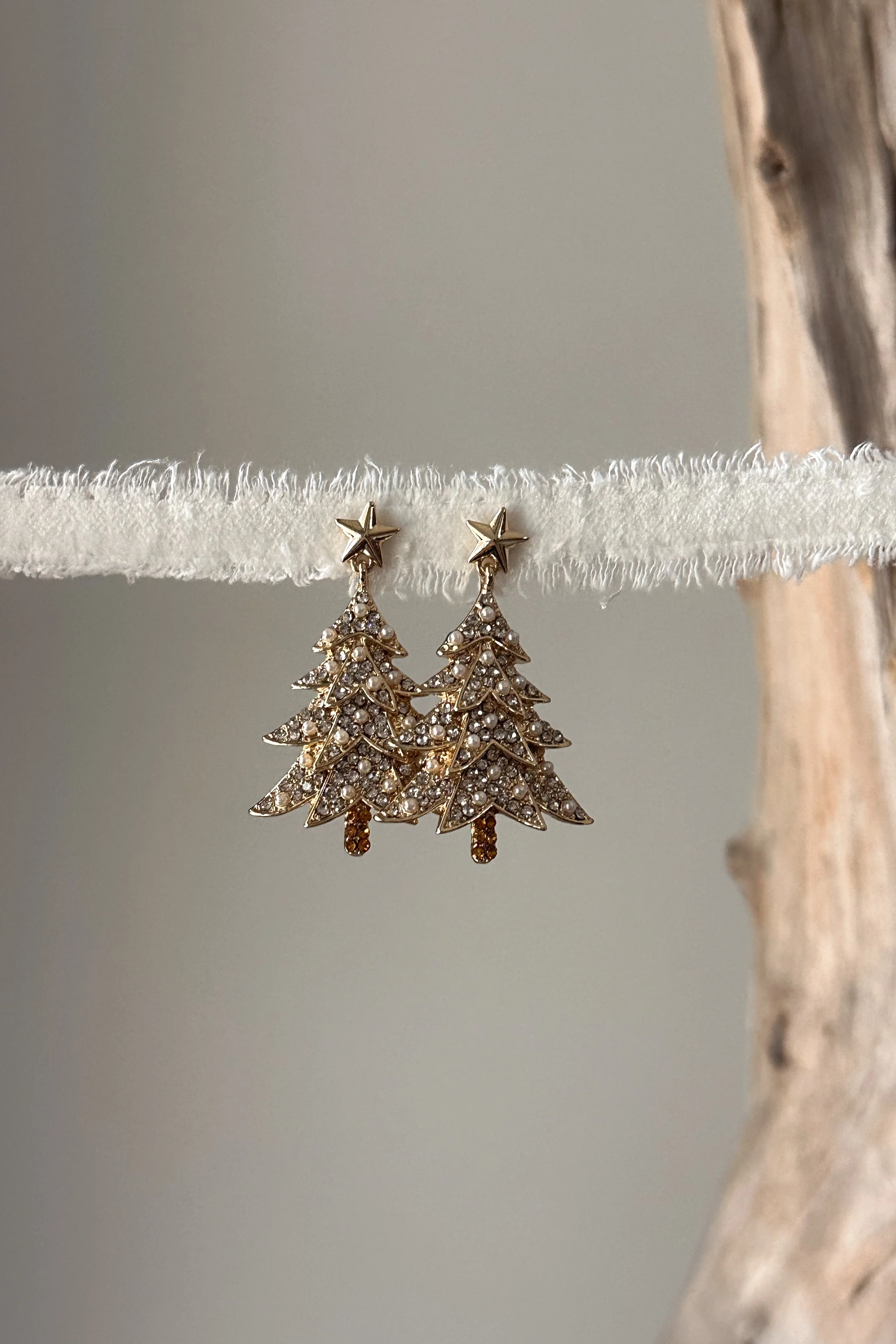 Christmas Tree Gold & Pearl Earrings - Image 2